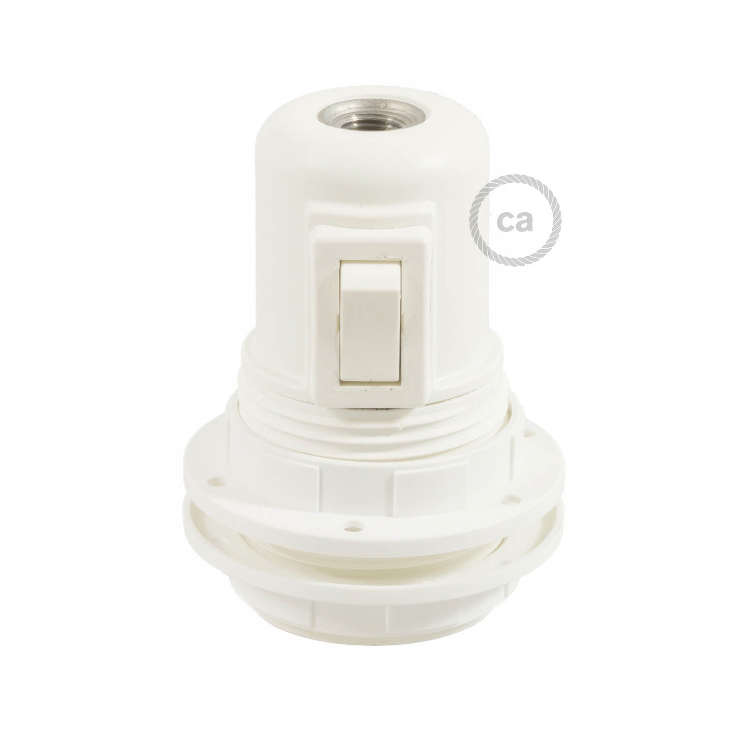 Kit portalampada E27 in termoplastica con doppia ghiera per paralume e interruttore - Bianco
