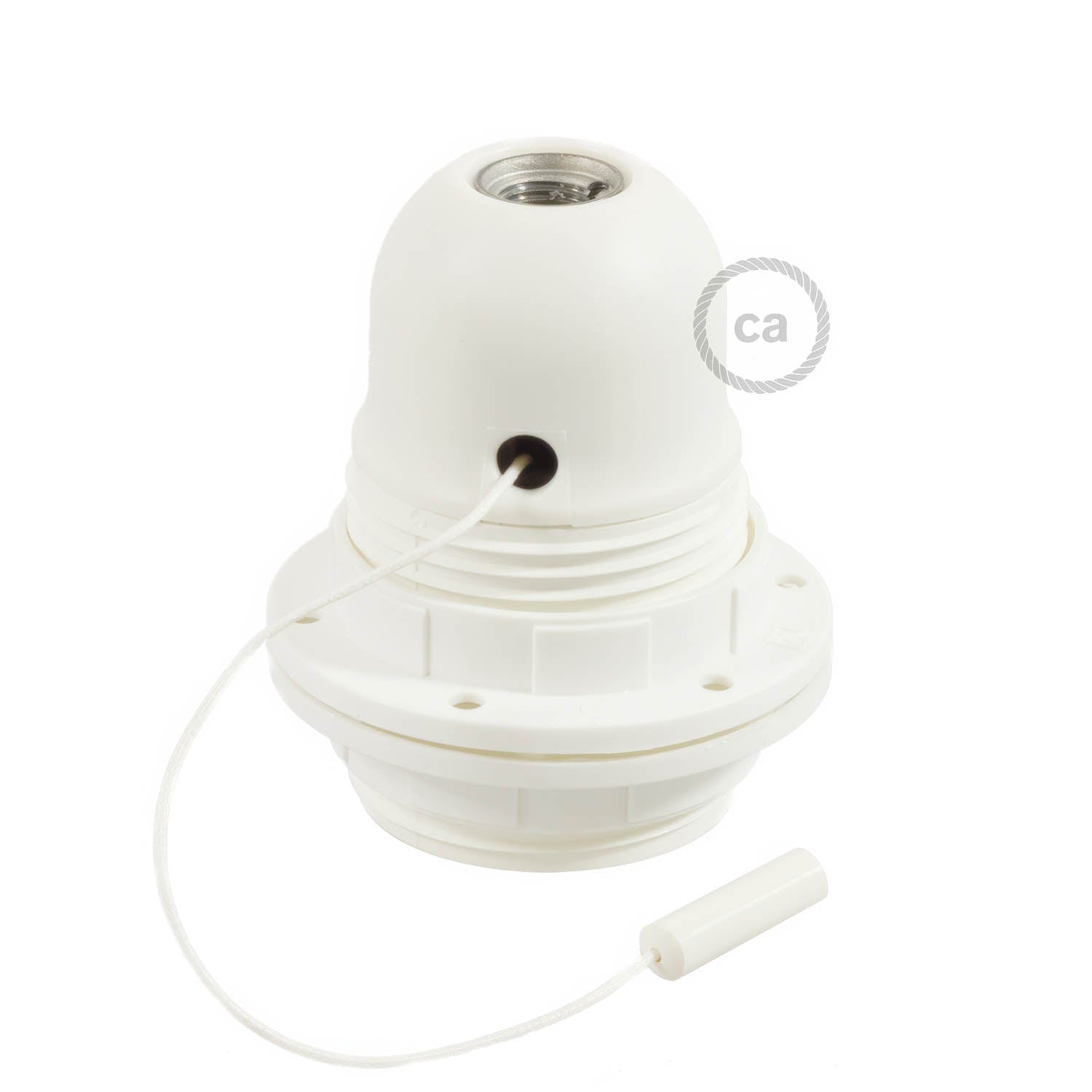 Kit portalampada E27 in termoplastica con doppia ghiera per paralume e interruttore a tirante - Bianco