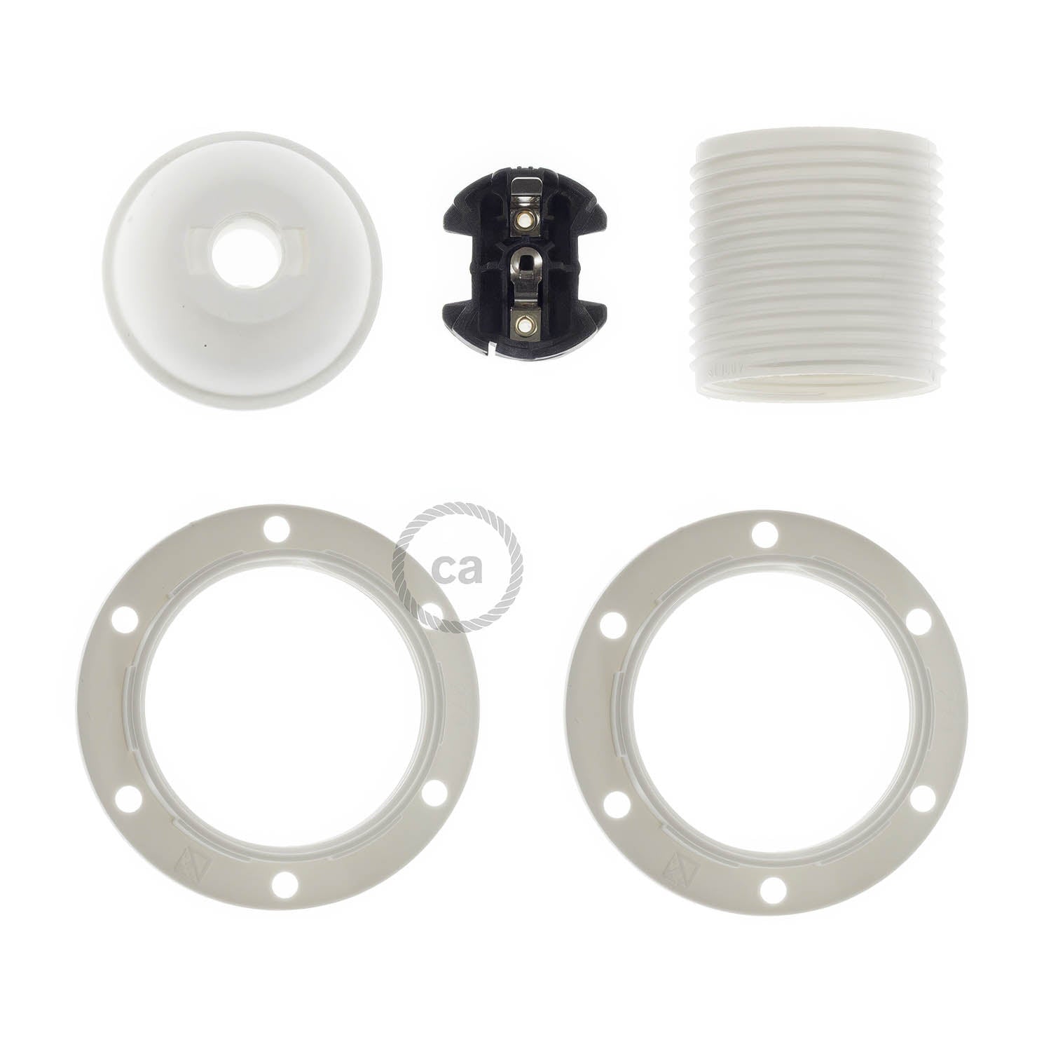 Kit portalampada E27 in termoplastica con doppia ghiera per paralume - Bianco