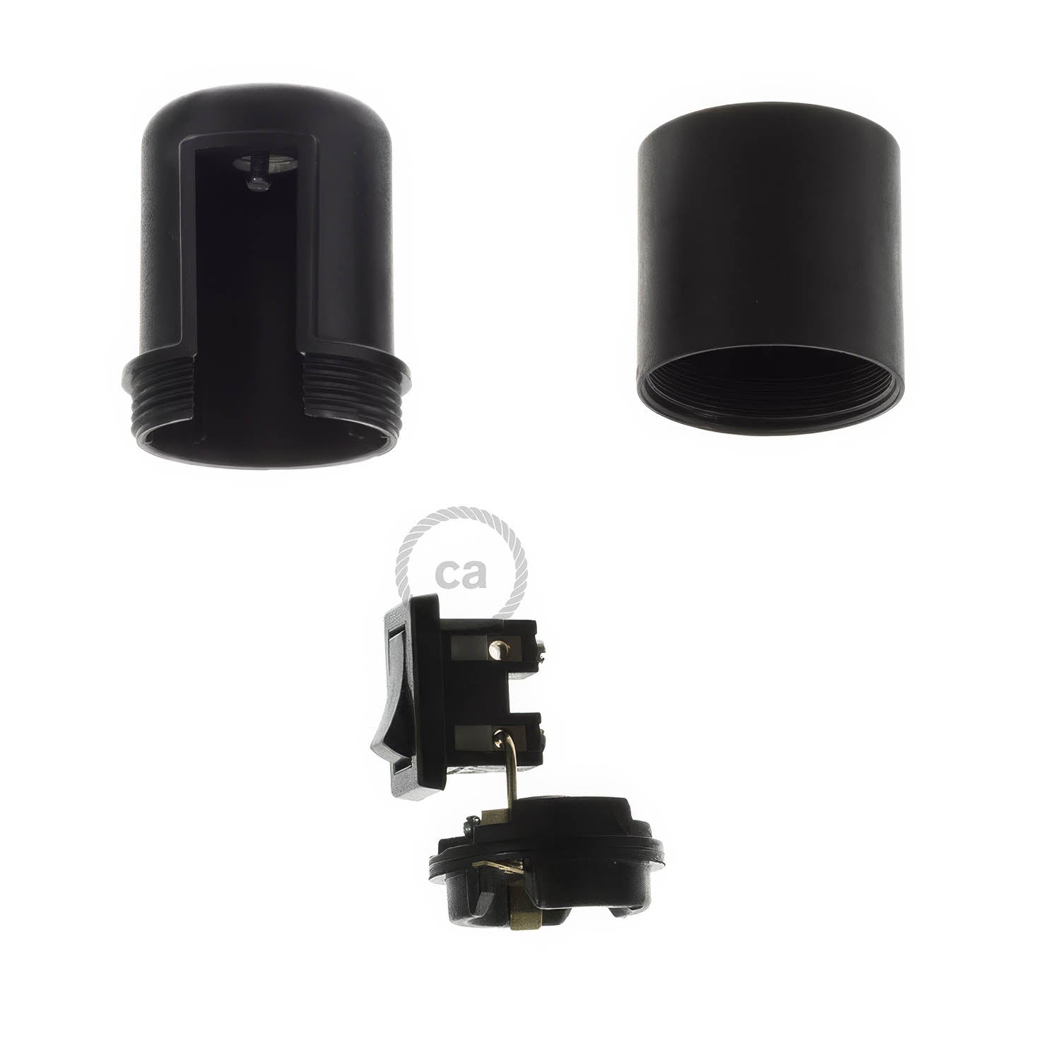 Kit portalampada E27 in termoplastica con interruttore - Nero
