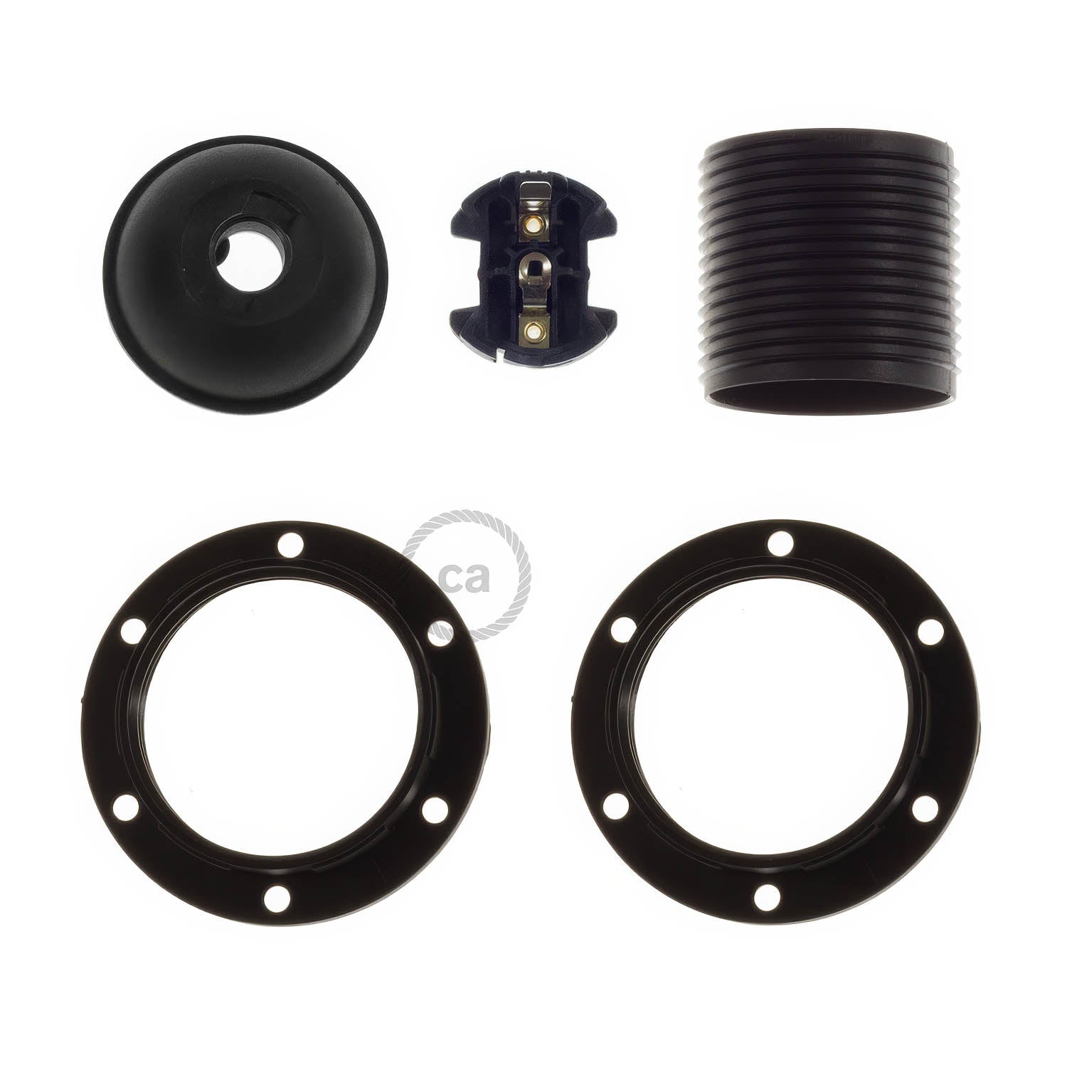 Kit portalampada E27 in termoplastica con doppia ghiera per paralume - Nero