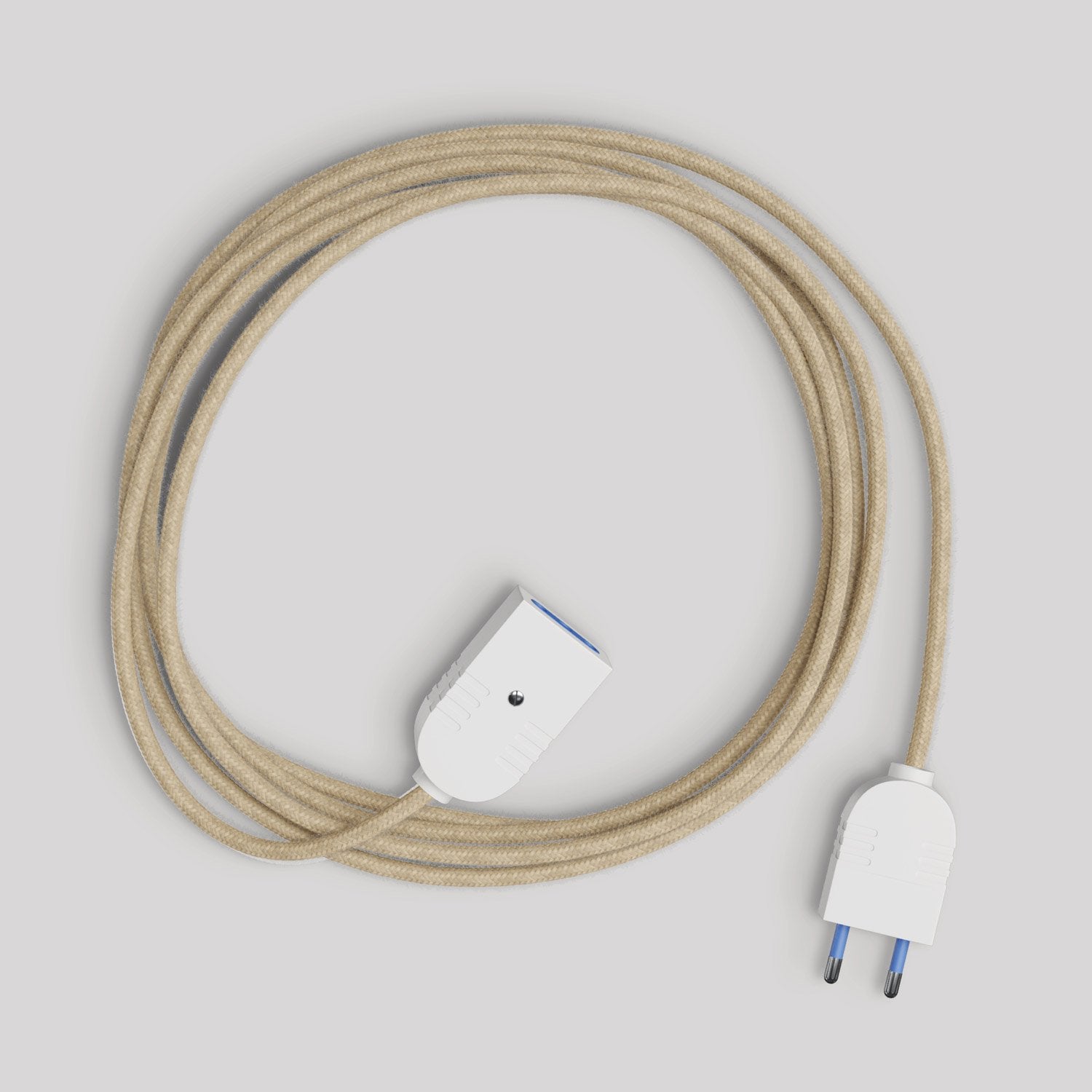 Prolunga elettrica con cavo in juta neutro 2P 10A Made in Italy
