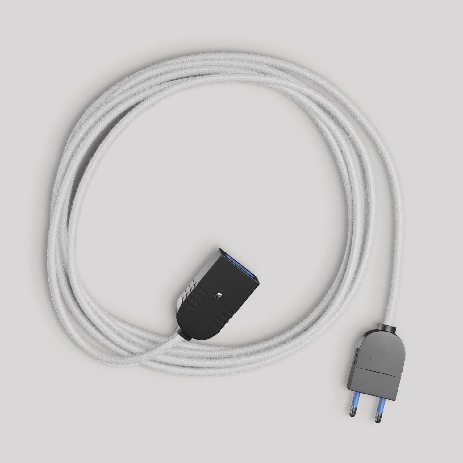 Prolunga elettrica con cavo tessile bianco lucido 2P 10A Made in Italy