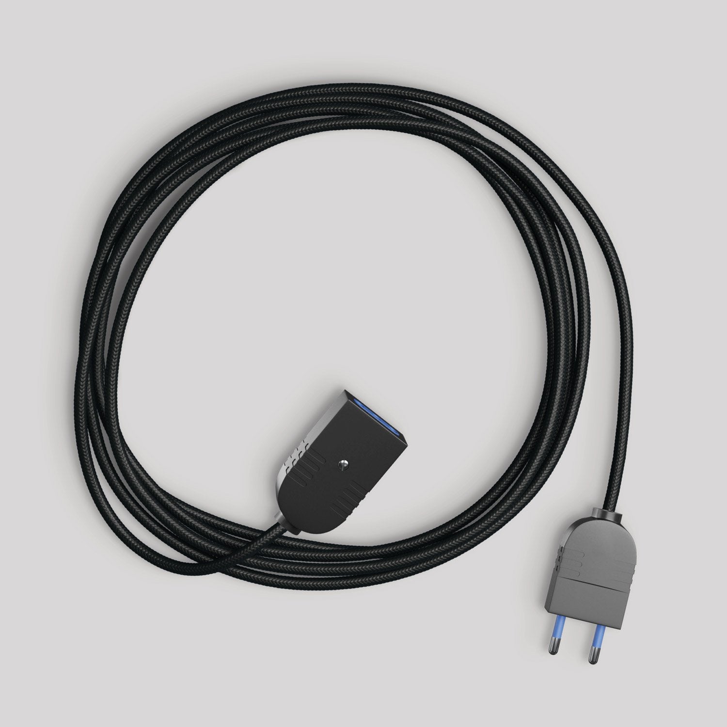 Prolunga elettrica con cavo tessile nero lucido 2P 10A Made in Italy