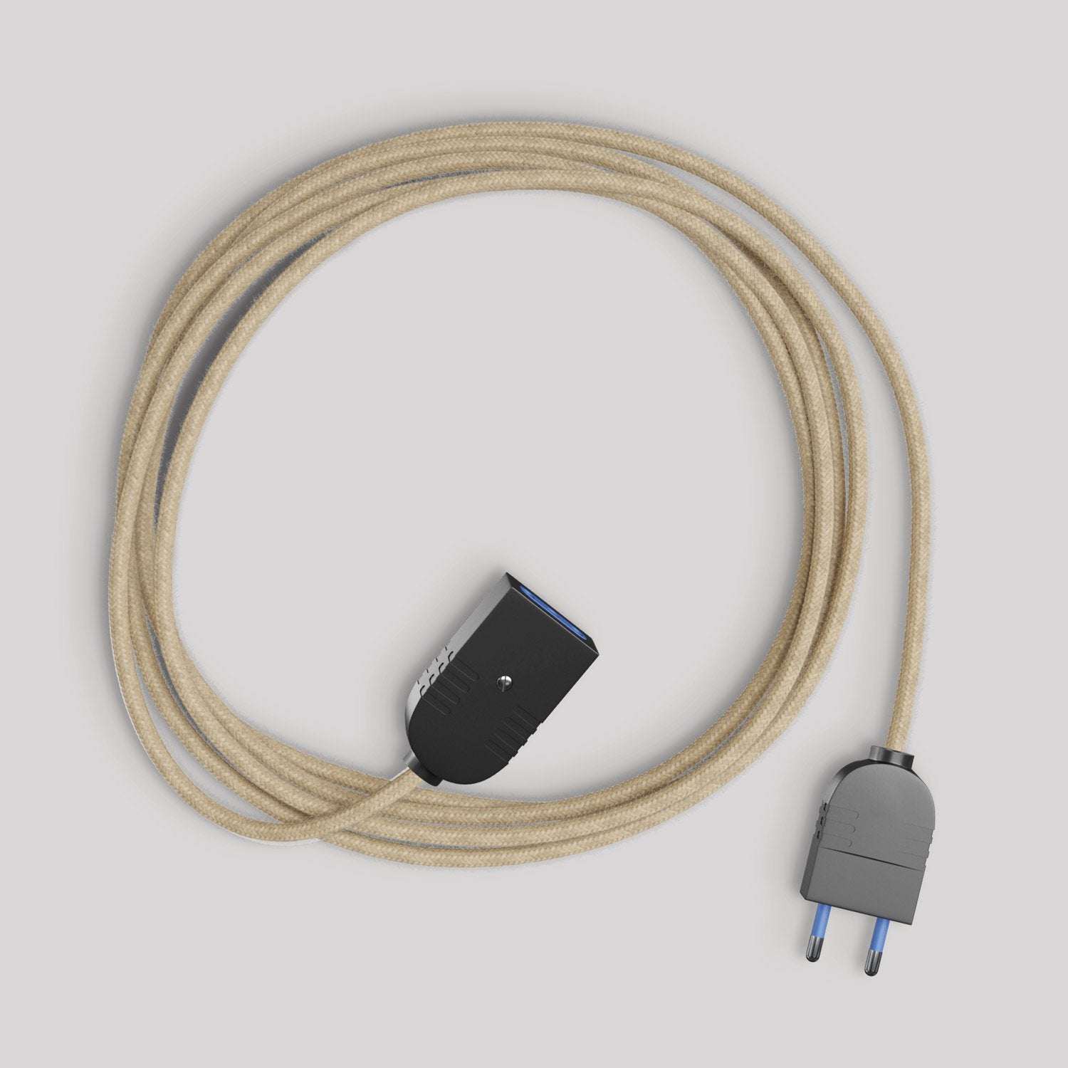 Prolunga elettrica con cavo in juta neutro 2P 10A Made in Italy