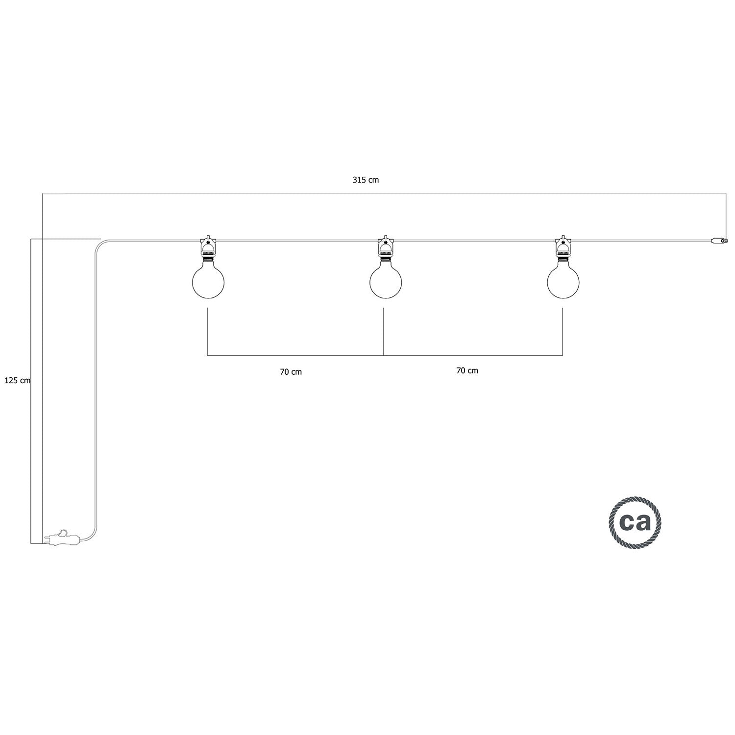 Catenaria Modulair da esterno IP65 portatile con 3 luci - Nero