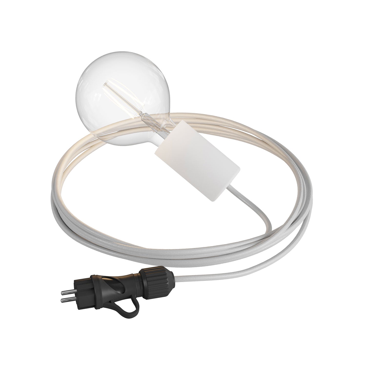 Snake Modulair Elegant, lampada portatile per esterni, 5 m cavo tessile, portalampada IP65 e spina - Bianco