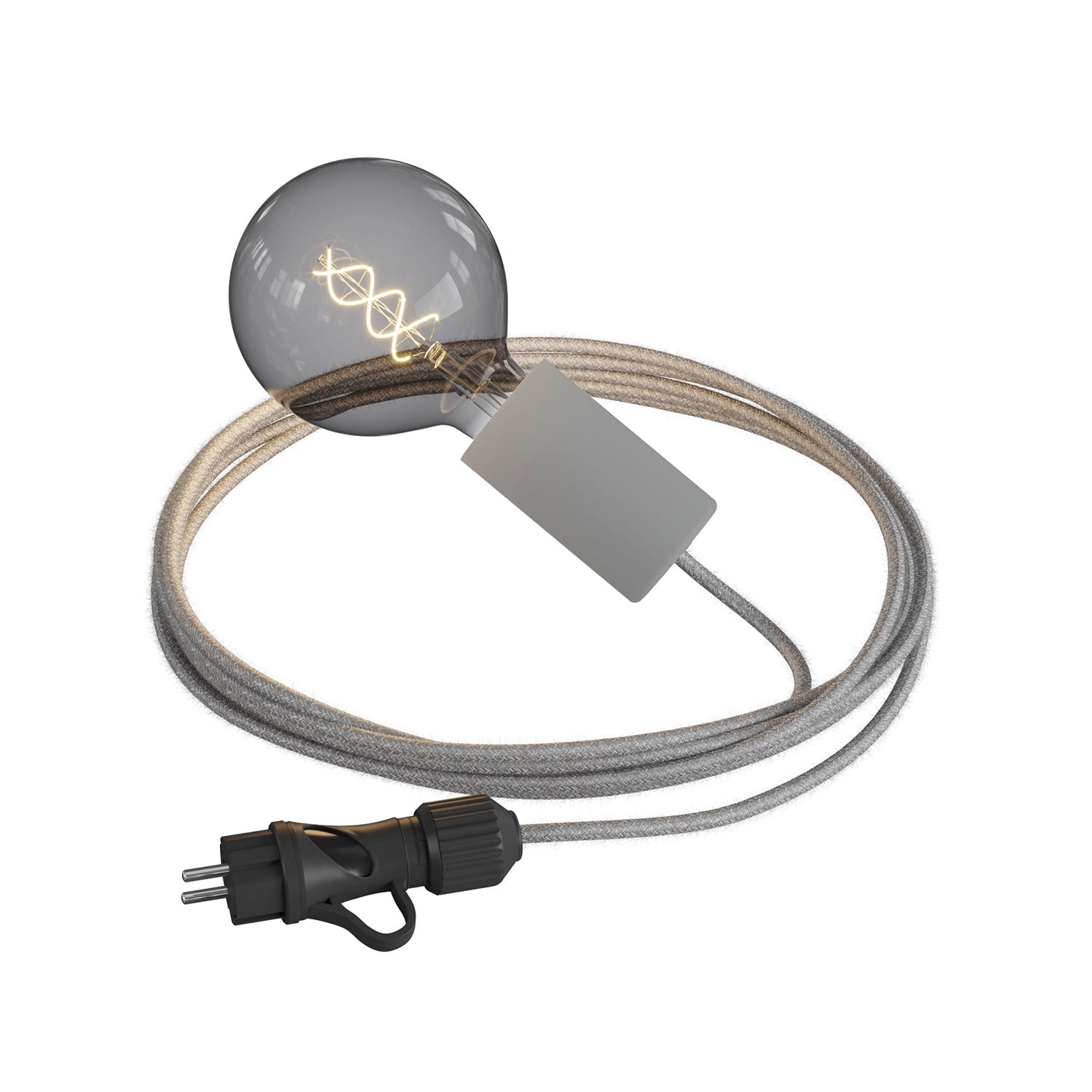 Snake Modulair Elegant, lampada portatile per esterni, 5 m cavo tessile, portalampada IP65 e spina - Grigio ghiaccio