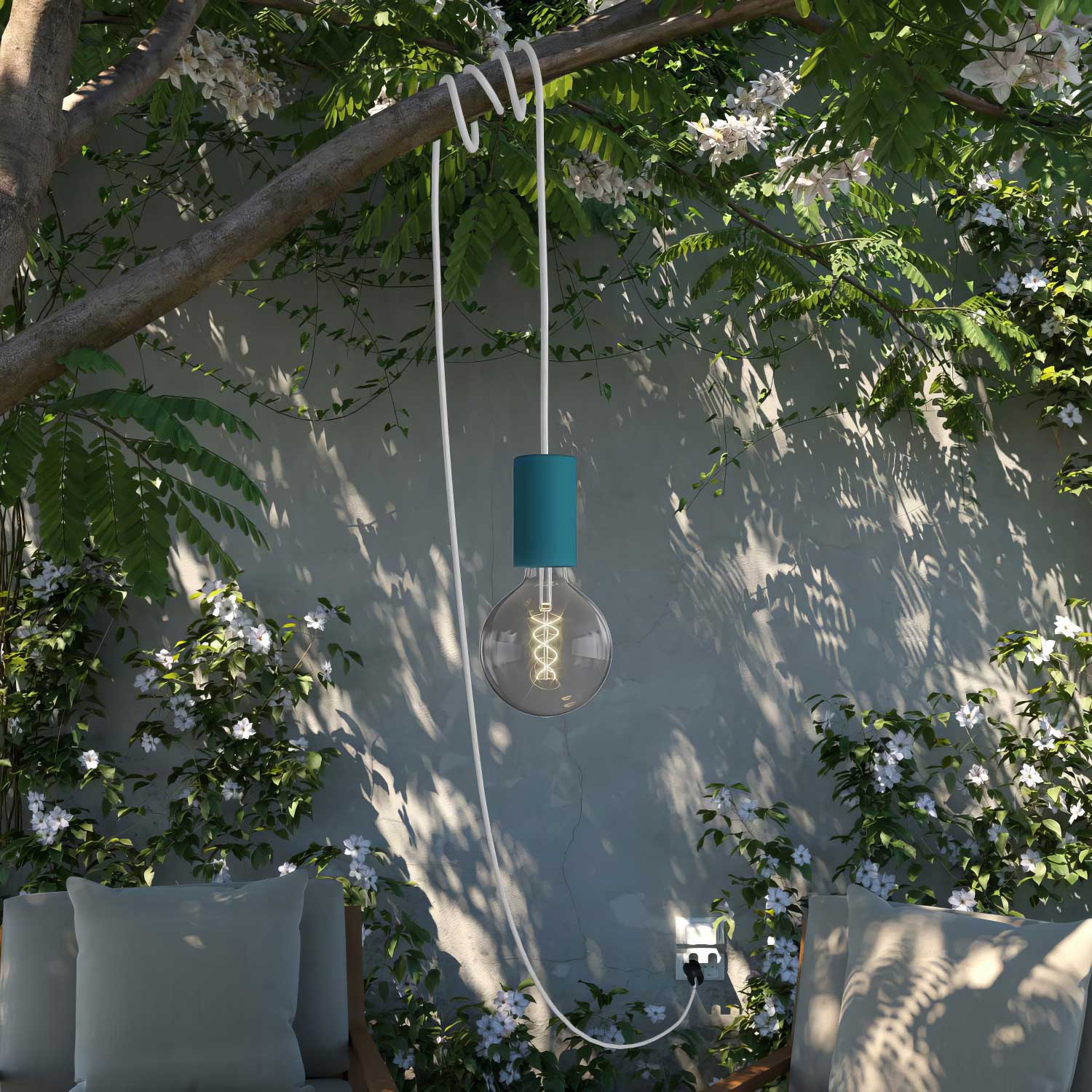 Snake Modulair Elegant, lampada portatile per esterni, 5 m cavo tessile, portalampada IP65 e spina - Petrolio