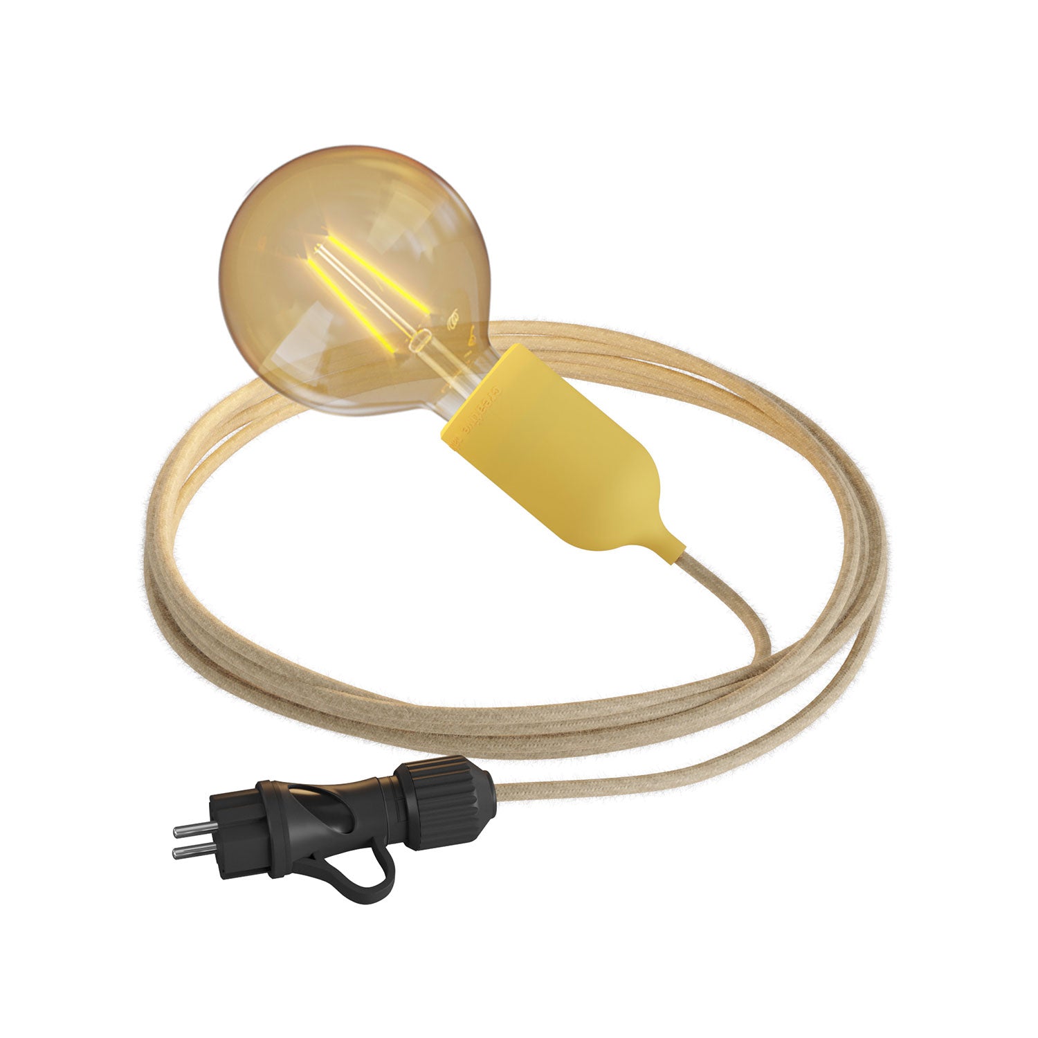 Snake Modulair Pastel, lampada portatile per esterni, 5 m cavo tessile, portalampada IP65 e spina - Mostarda