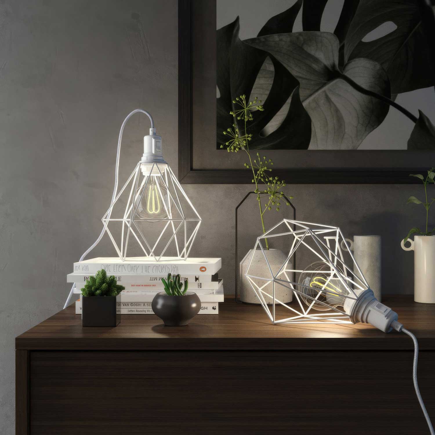Table Snake - Lampada plug-in con paralume a gabbia Diamond - Bianco
