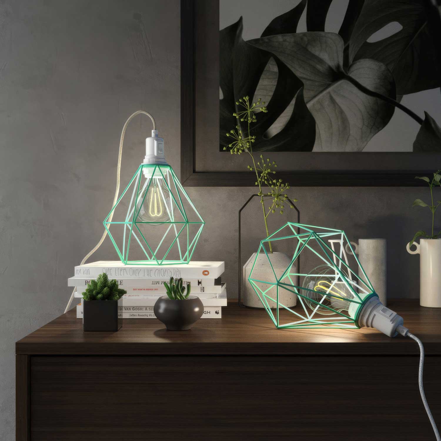 Table Snake - Lampada plug-in con paralume a gabbia Diamond - Turchese