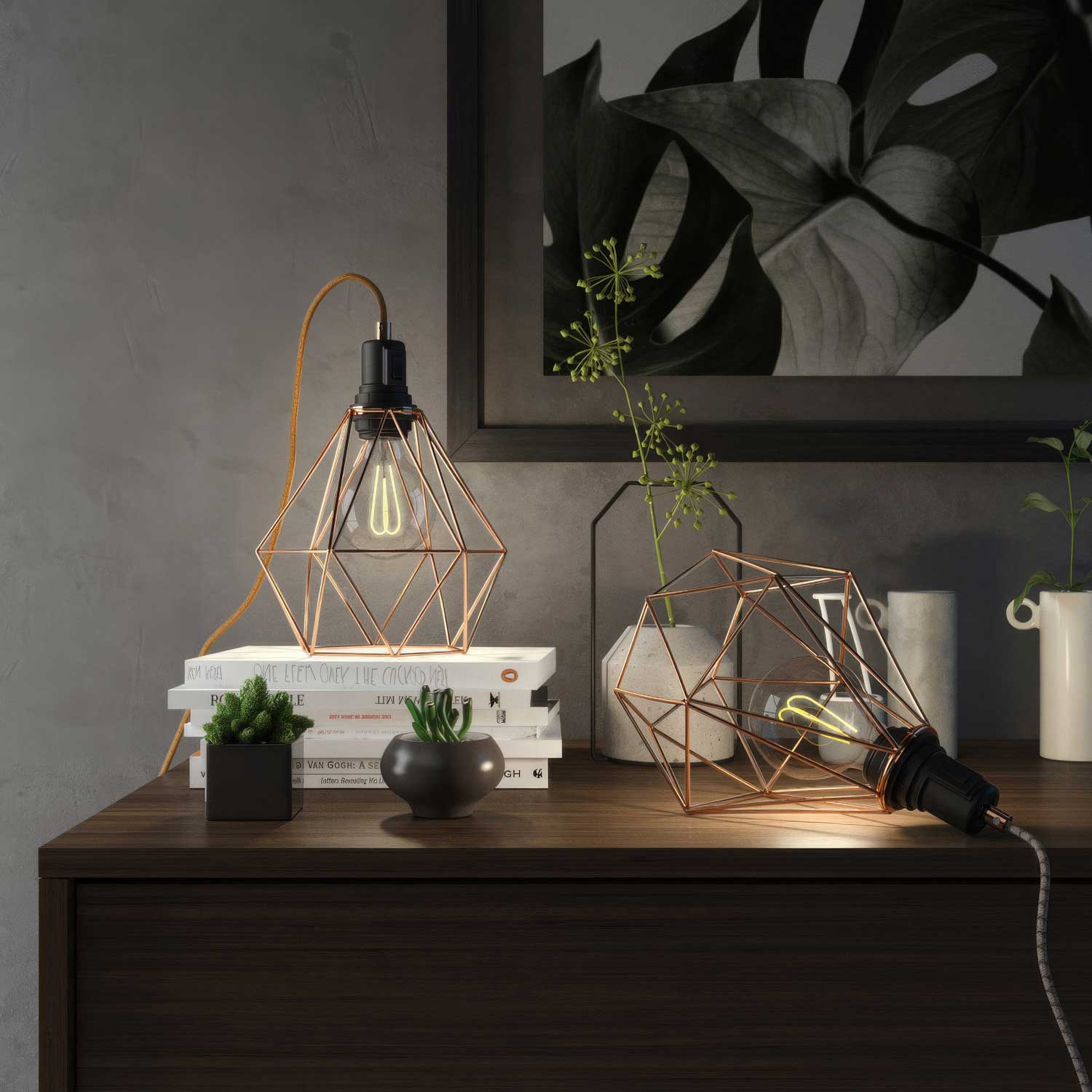 Table Snake - Lampada plug-in con paralume a gabbia Diamond - Rame