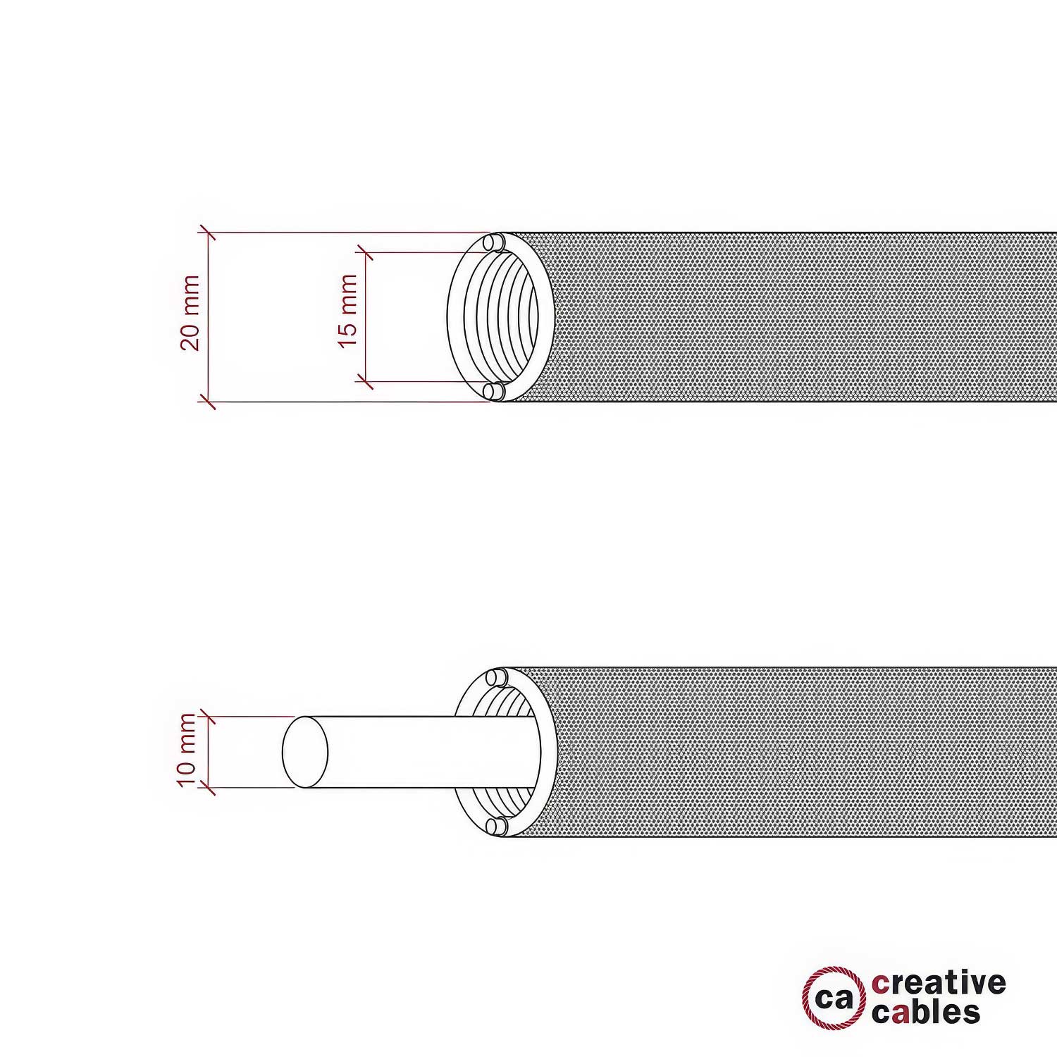 Creative-Tube, diametro 20 mm, rivestito in tessuto RF15 Effetto Seta Arancione Fluo, canalina passacavi modellabile