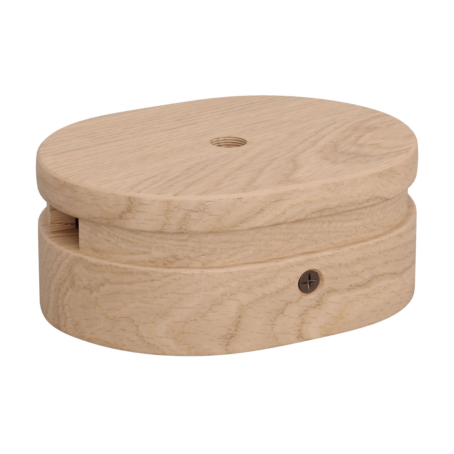 Rosone ovale in legno con un foro centrale e 2 fori laterali per cavo per catenaria e sistema Filé. Made in Italy - Neutro