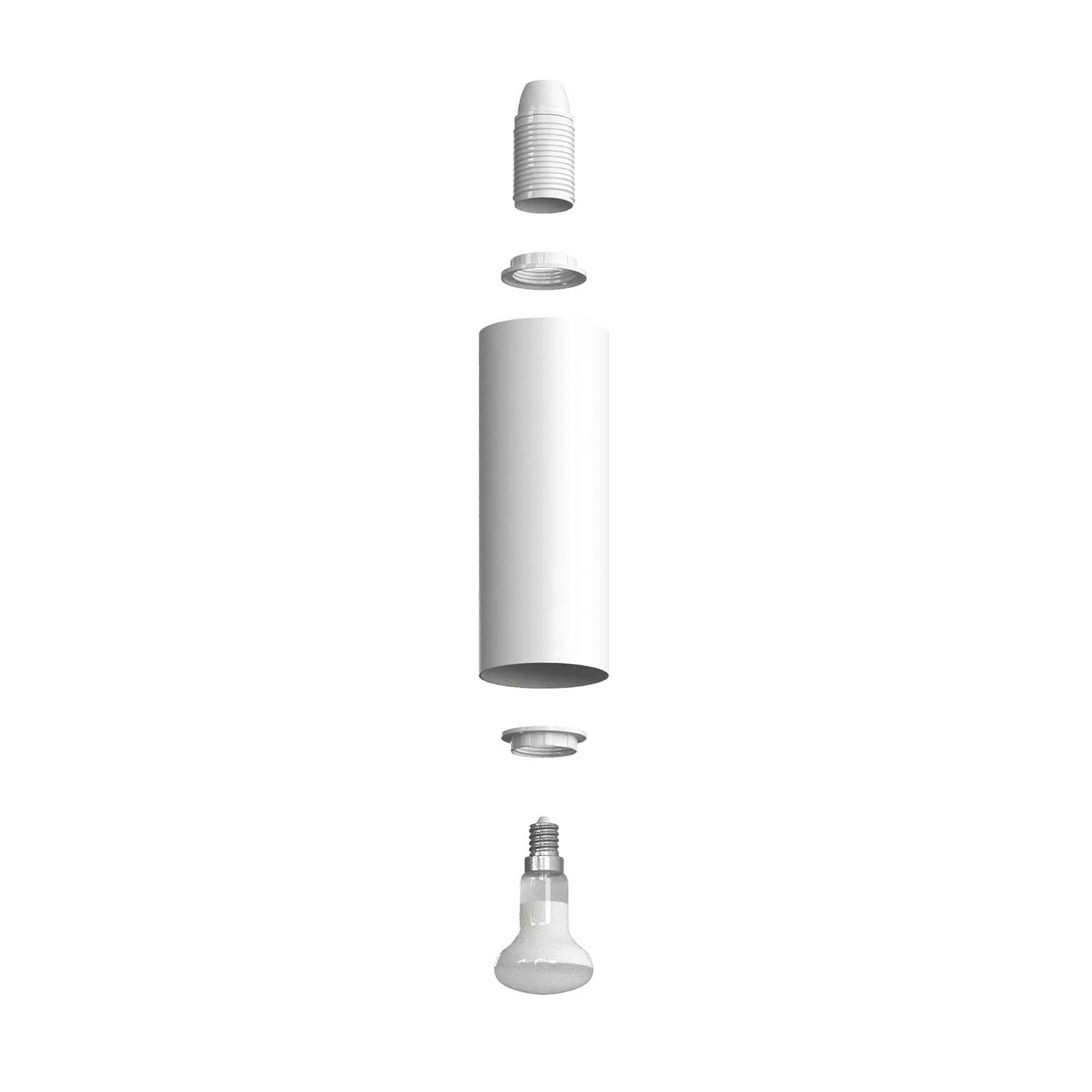 Fermaluce Filè faretto orientabile con paralume in metallo Tub-E14, lampada a parete o soffitto per Sistema Filè - Bianco