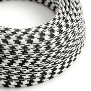 Cavo colorato in tessuto Bianco Ottico e Nero Carbone Pied de Poule lucido - L'Originale Creative Cables - RP04