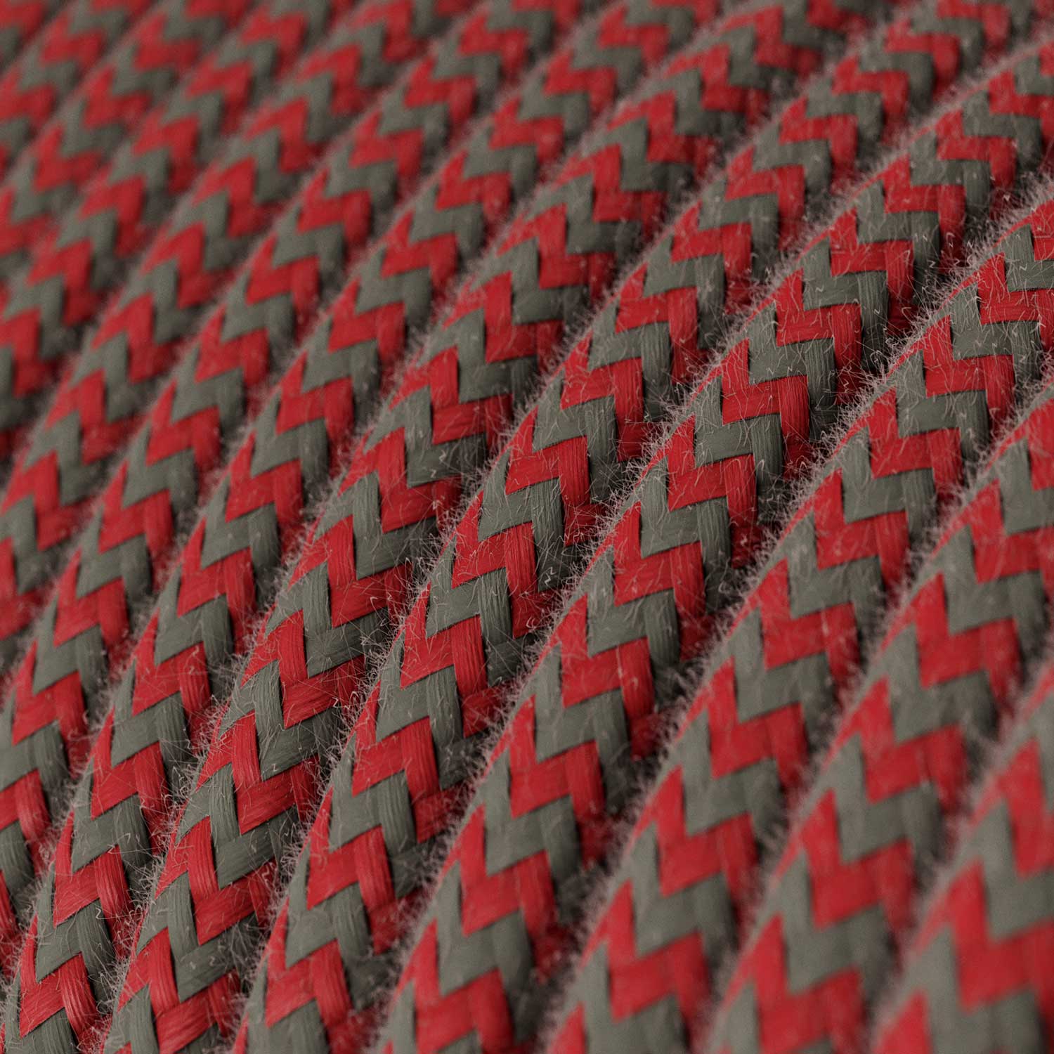 Cavo per illuminazione in cotone Rosso Fuoco e Grigio Pietra - L'Originale Creative Cables, ideale per lampade uniche - RZ28