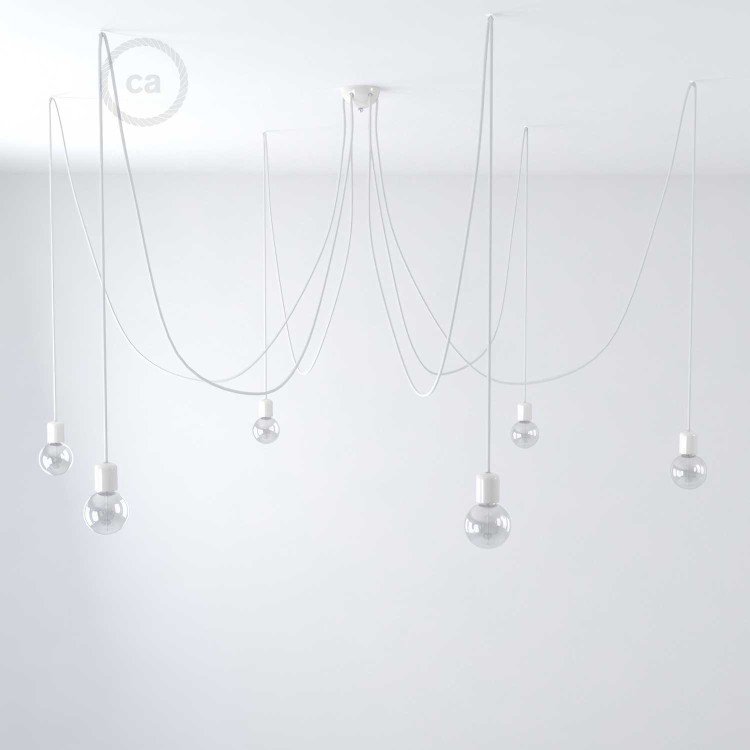 Lampada a sospensione multipla a 6 cadute con finiture in ceramica colorata - Bianco