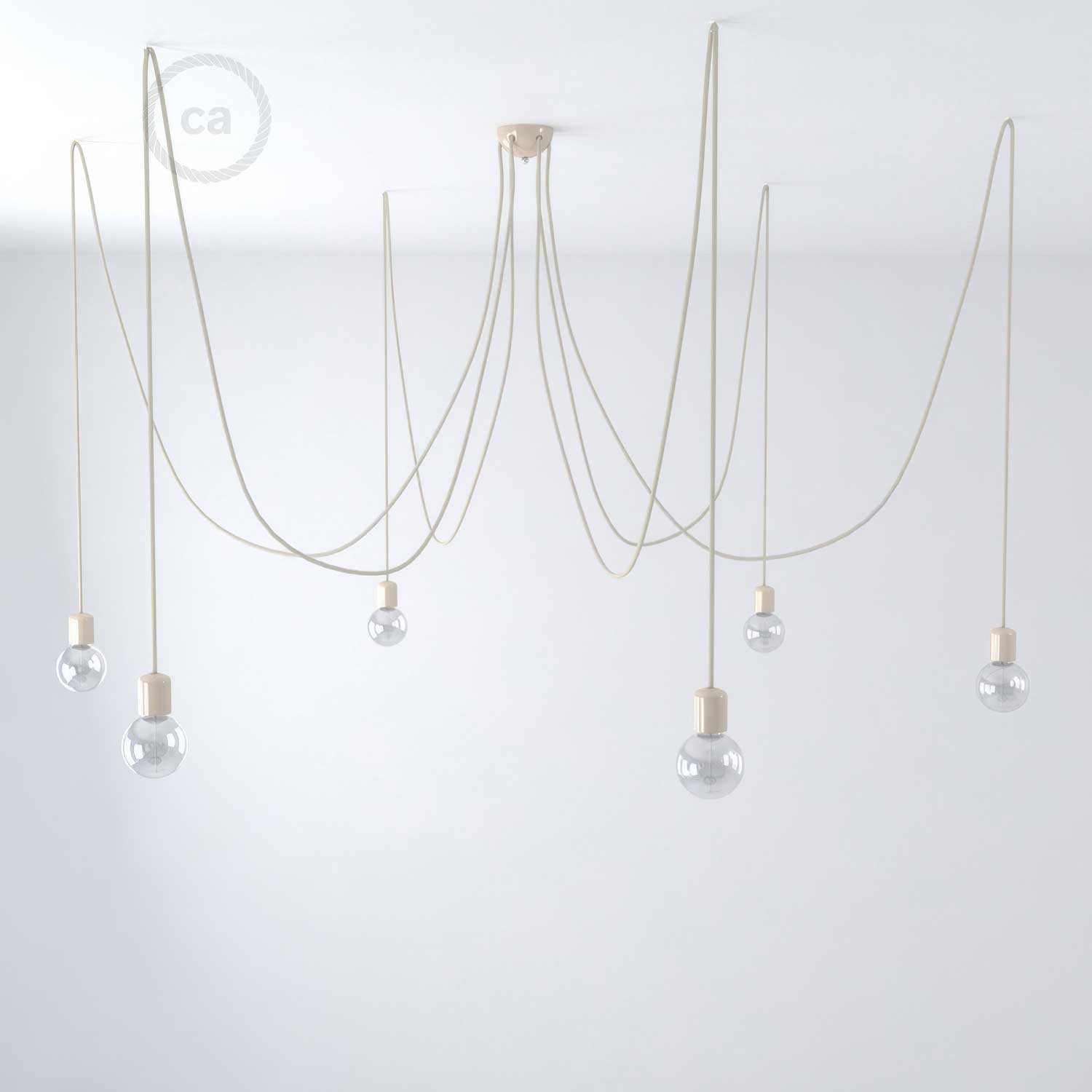 Lampada a sospensione multipla a 6 cadute con finiture in ceramica colorata - Avorio