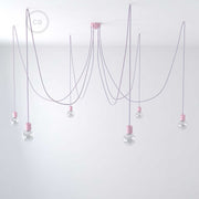 Lampada a sospensione multipla a 6 cadute con finiture in ceramica colorata - Lilla