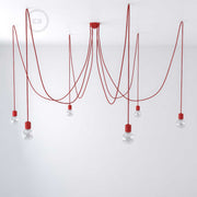 Lampada a sospensione multipla a 6 cadute con finiture in ceramica colorata - Rosso