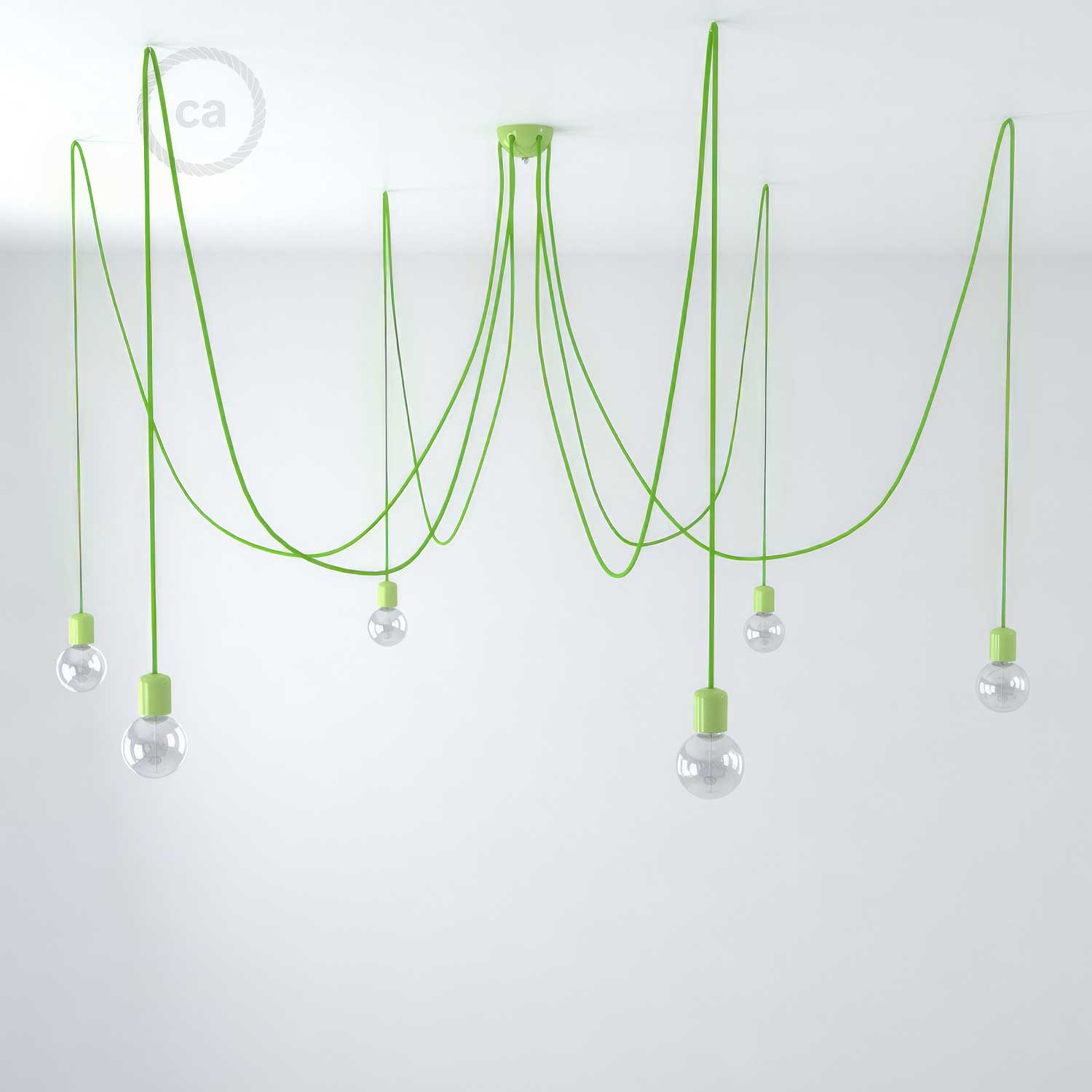 Lampada a sospensione multipla a 6 cadute con finiture in ceramica colorata - Verde