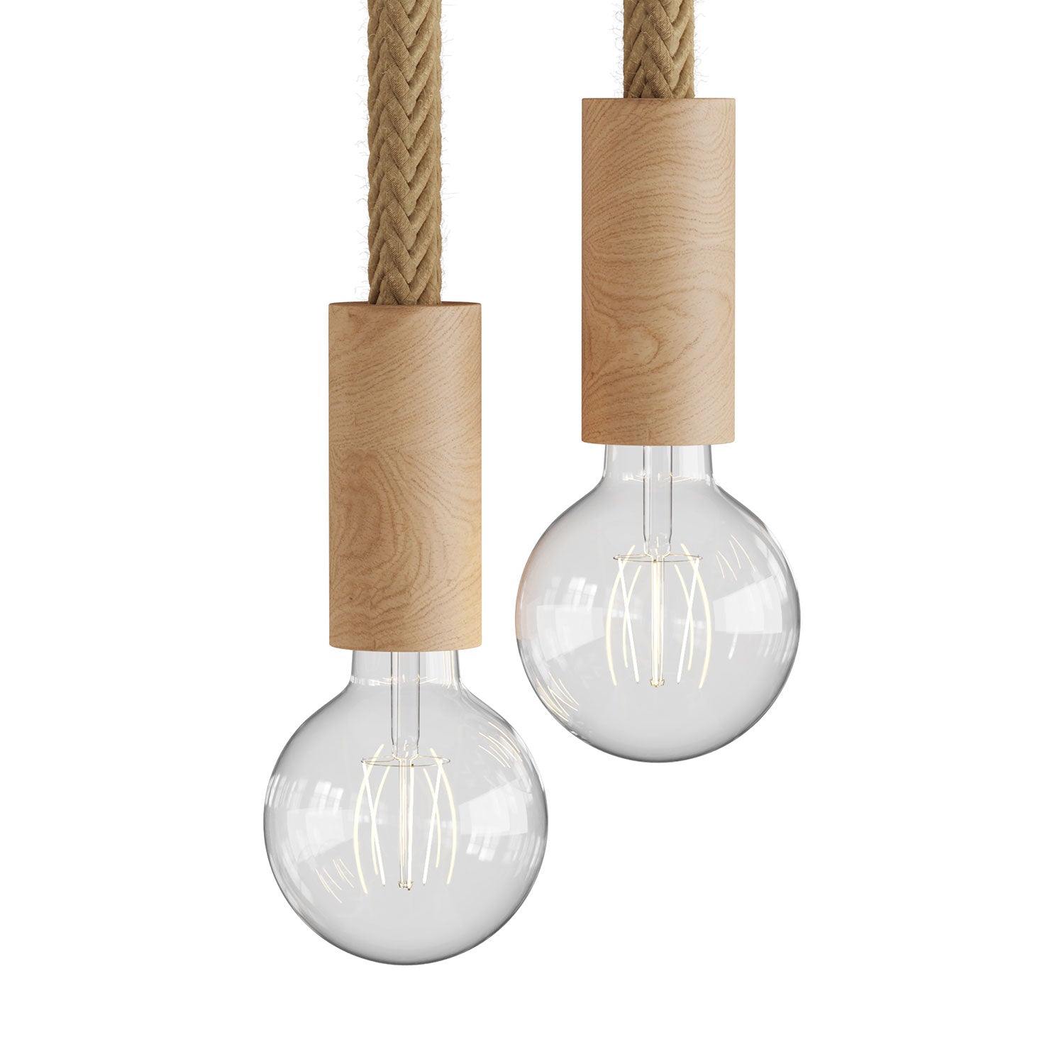 Lampada a sospensione multipla a 2 cadute completa di cordone 2XL e finiture in legno - Neutro