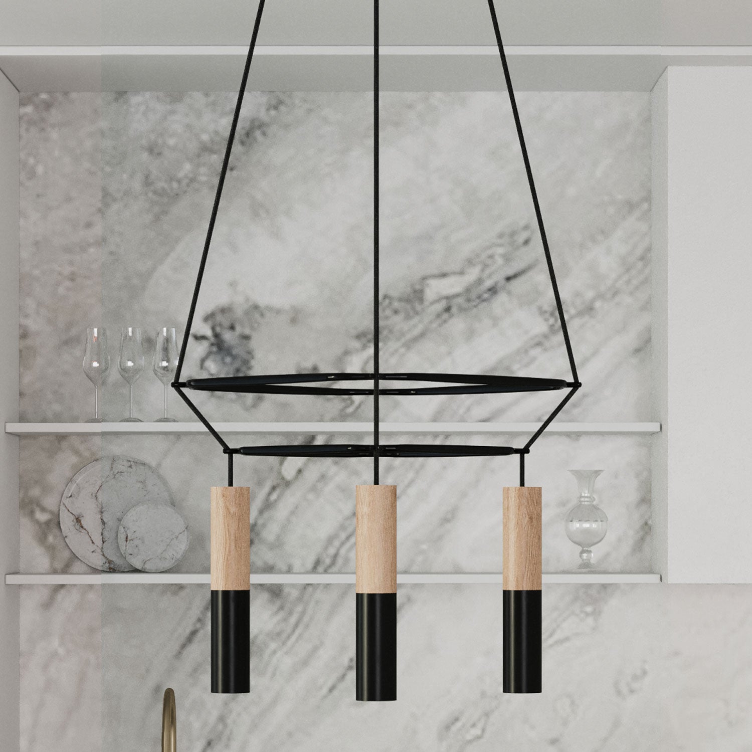 Lampadario 2 Cage a 4 cadute Tub-E14 Doppio - Nero