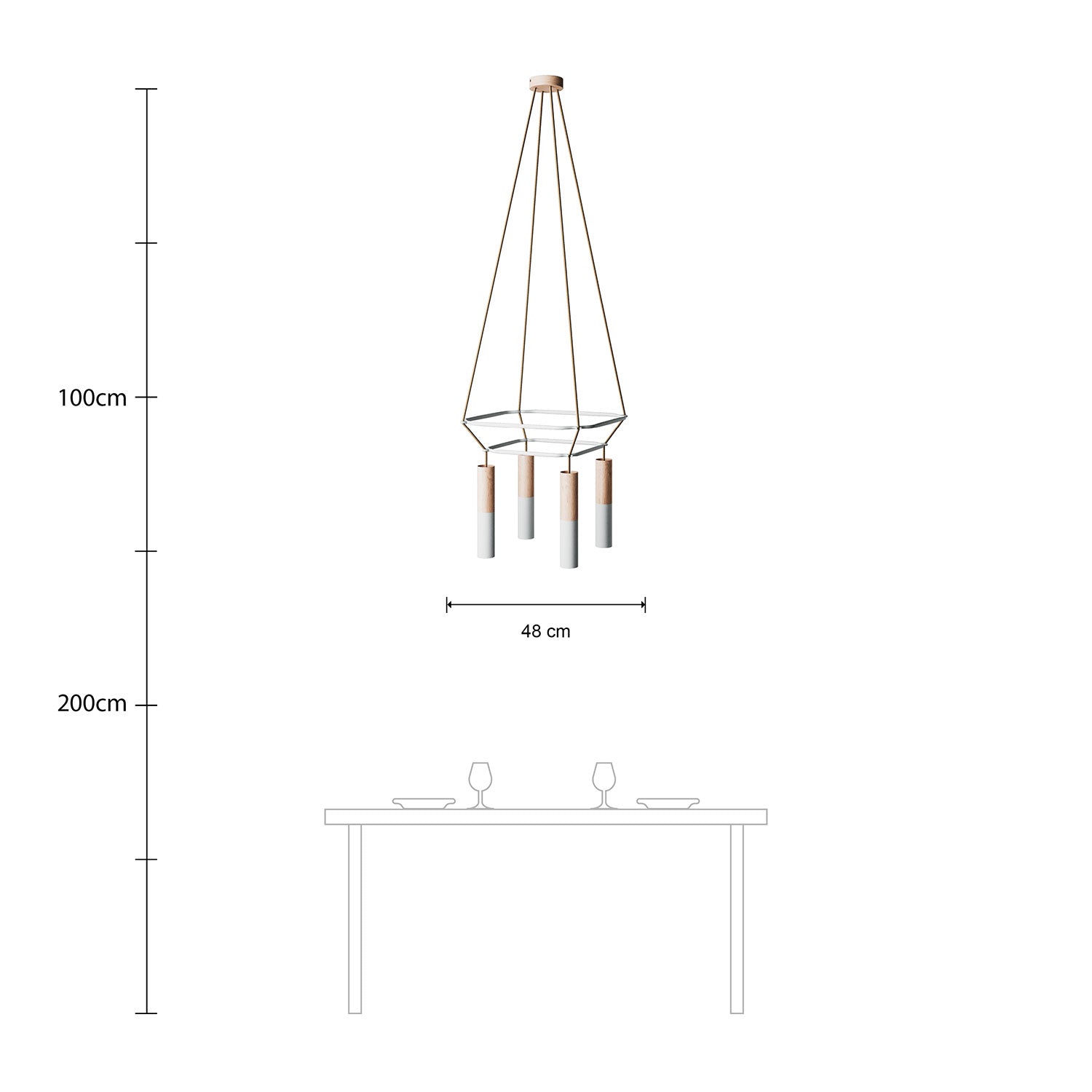 Lampadario 2 Cage a 4 cadute Tub-E14 Doppio - Bianco opaco