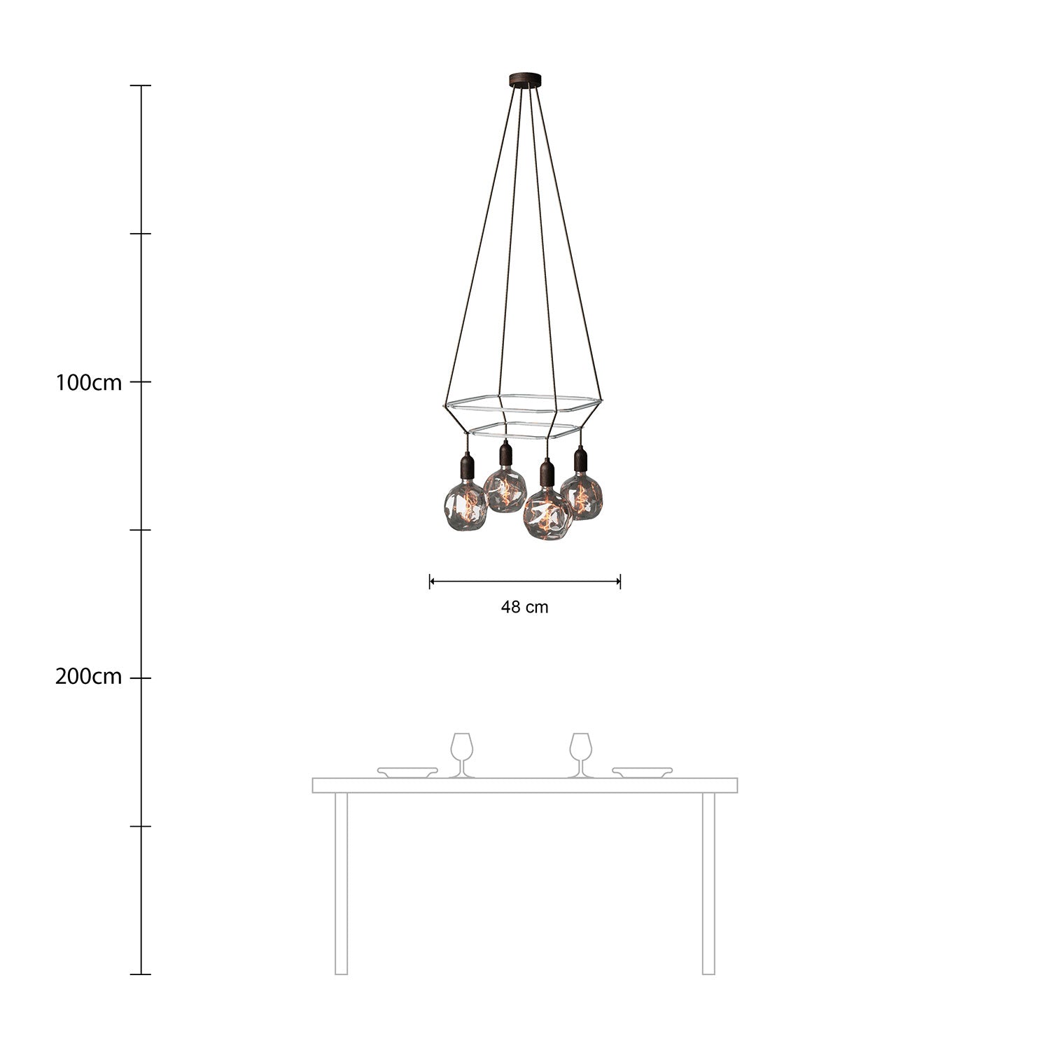 Lampadario 2 Cage a 4 cadute Globo Bumped - Effetto Wengé
