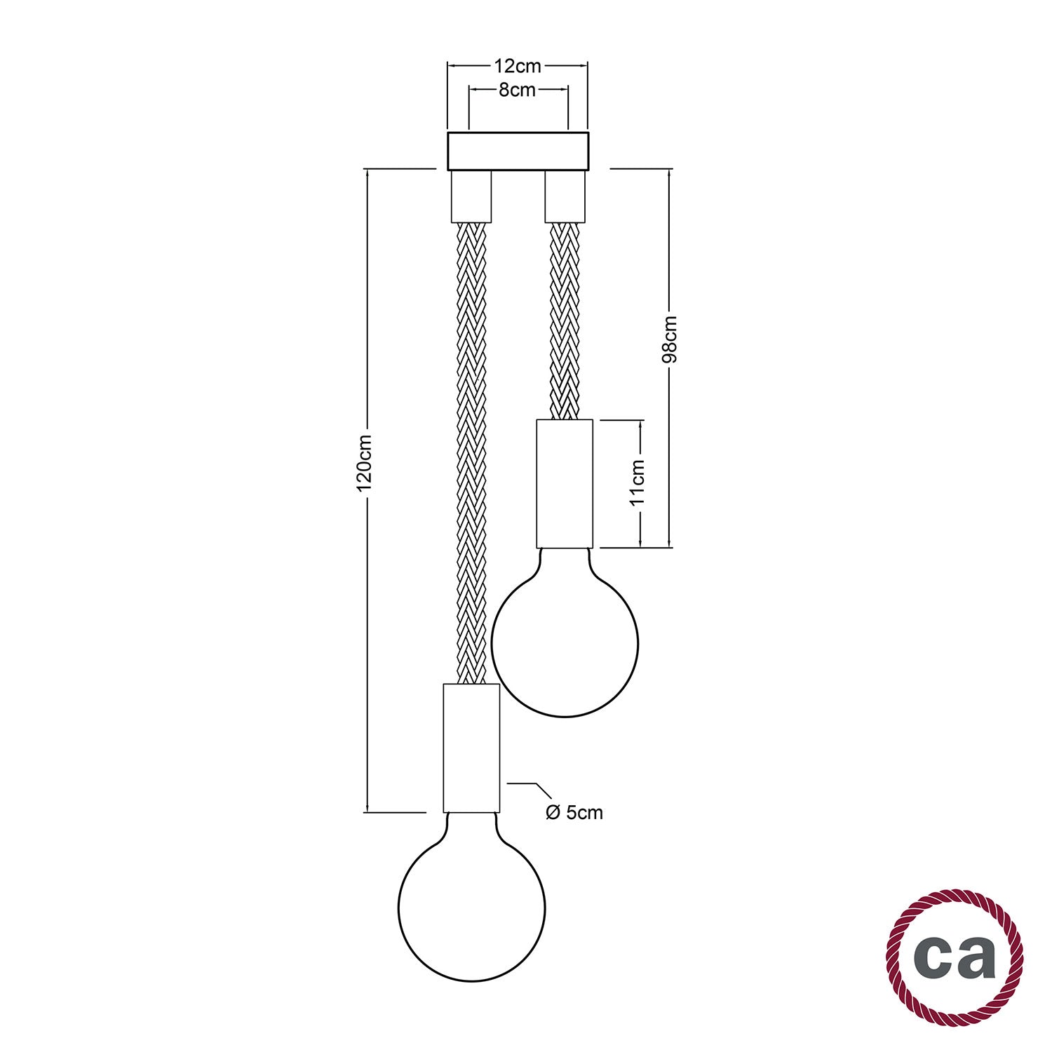 Lampada a sospensione multipla a 2 cadute completa di cordone 2XL e finiture in legno - Neutro