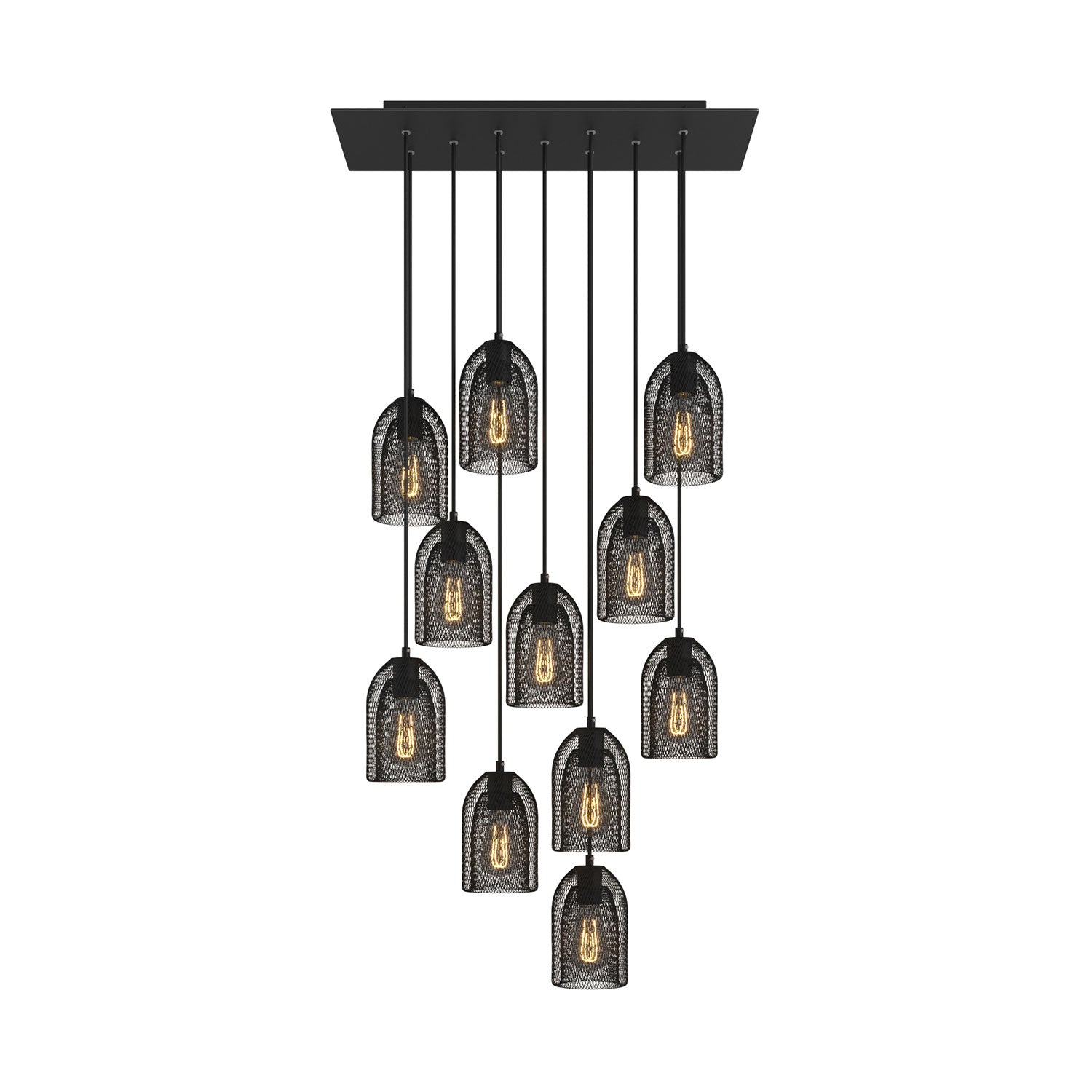 Lampada a sospensione a 11 cadute con XXL Rose-One rettangolare 675 mm con paralume in metallo Ghostbell - Nero opaco