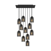 Lampada a sospensione a 11 cadute con XXL Rose-One rettangolare 675 mm con paralume in metallo Ghostbell - Nero opaco
