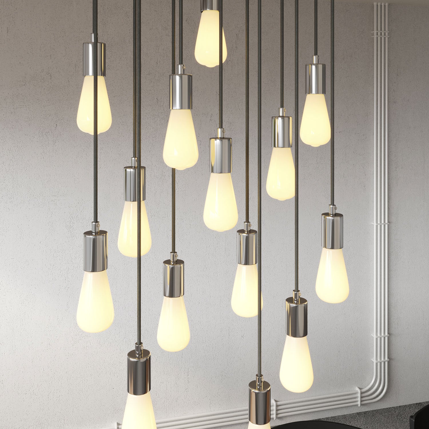 Lampada a sospensione a 14 cadute con XXL Rose-One rettangolare 675 mm con finiture in metallo - Acciaio satinato