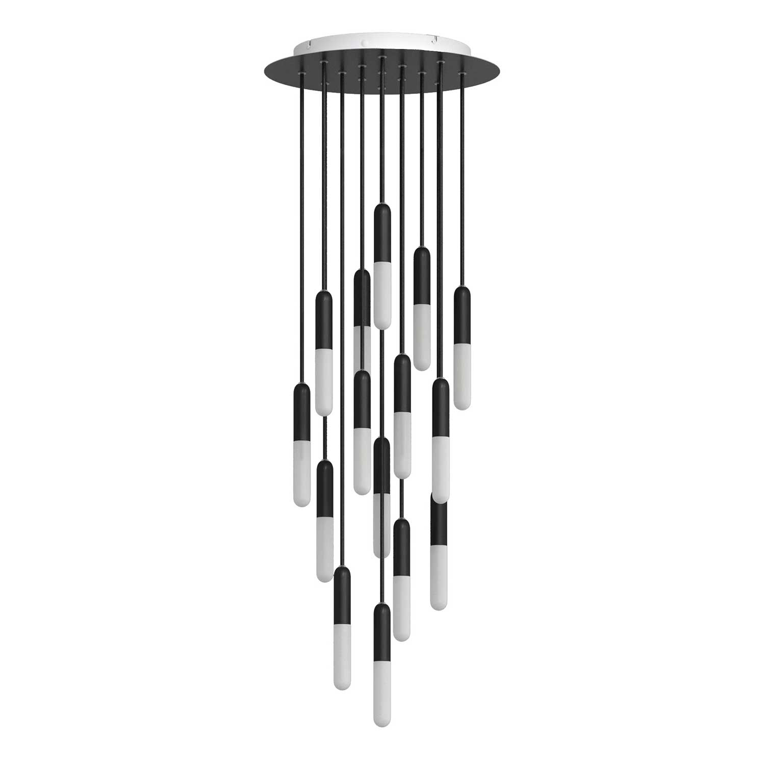 Sospensione a 15 cadute completa di P-Light e Rose-One 400mm - Nero