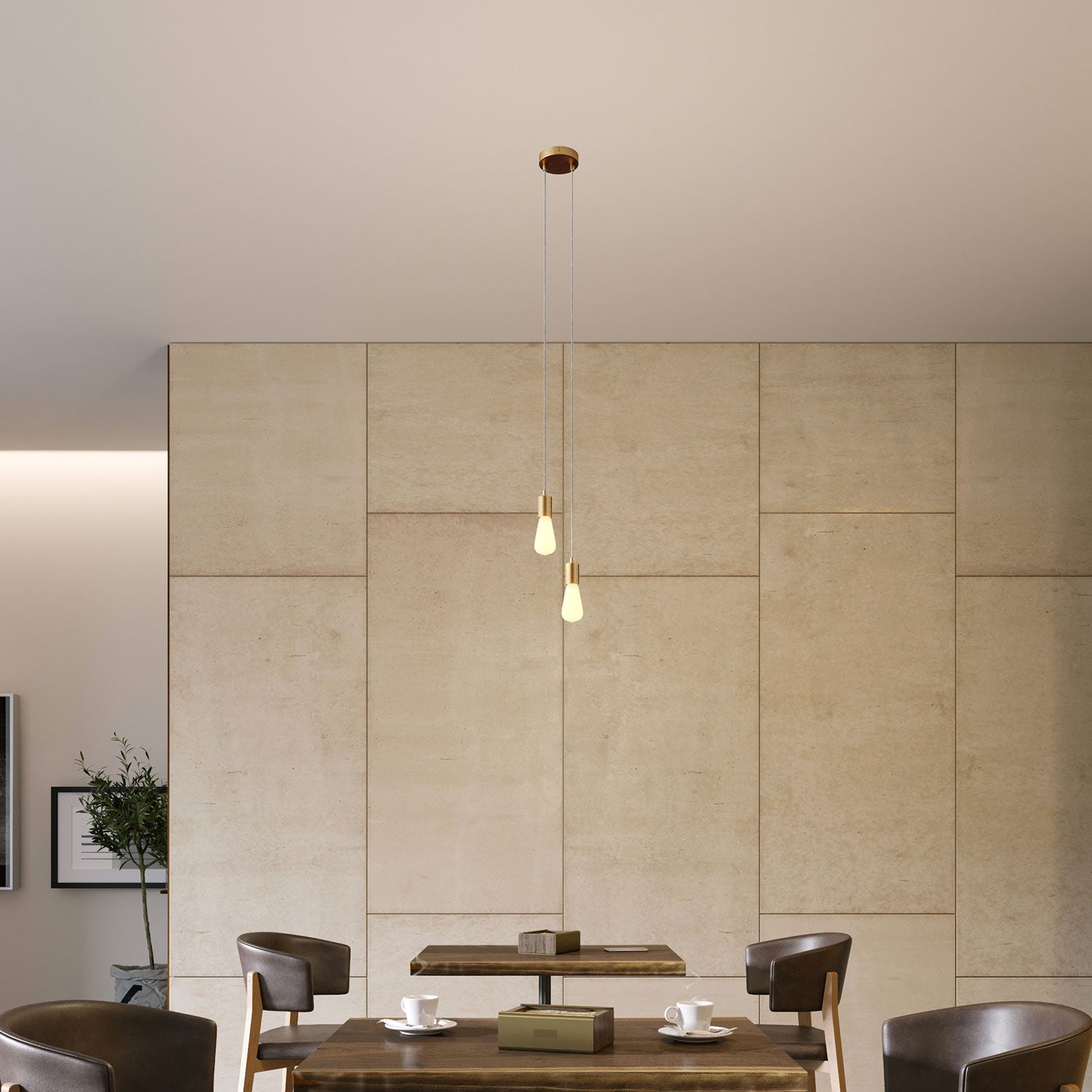 Lampada a sospensione multipla a 2 cadute con finiture in metallo - Bronzo satinato