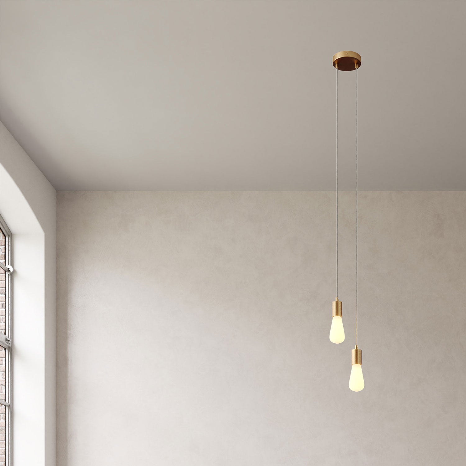 Lampada a sospensione multipla a 2 cadute con finiture in metallo - Bronzo satinato