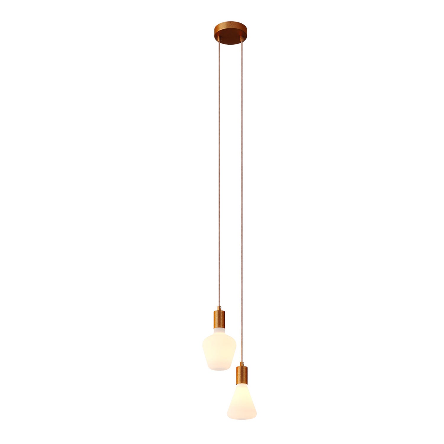 Lampada a sospensione multipla a 2 cadute con finiture in metallo - Rame satinato