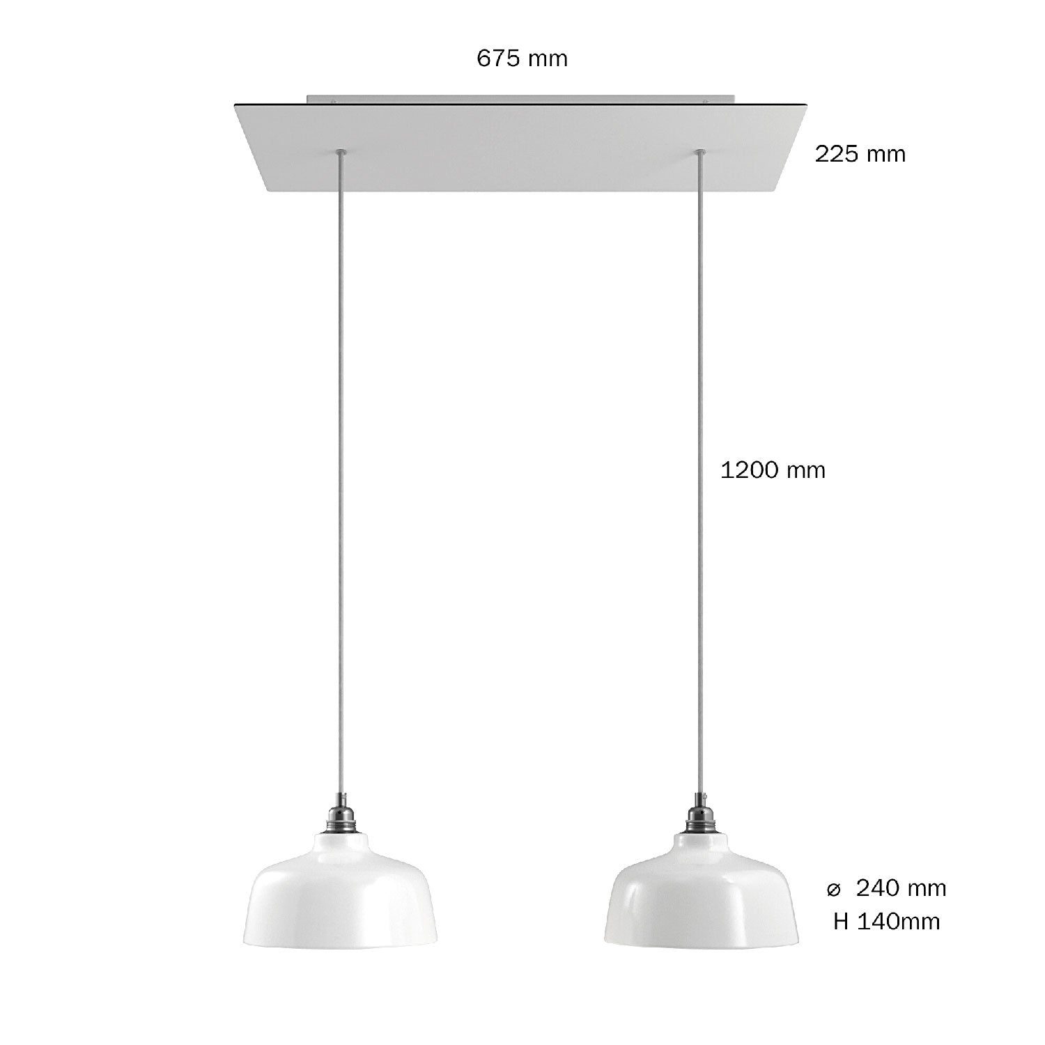 Lampada a sospensione a 2 cadute con XXL Rose-One rettangolare 675 mm con paralume Coppa - Acciaio satinato