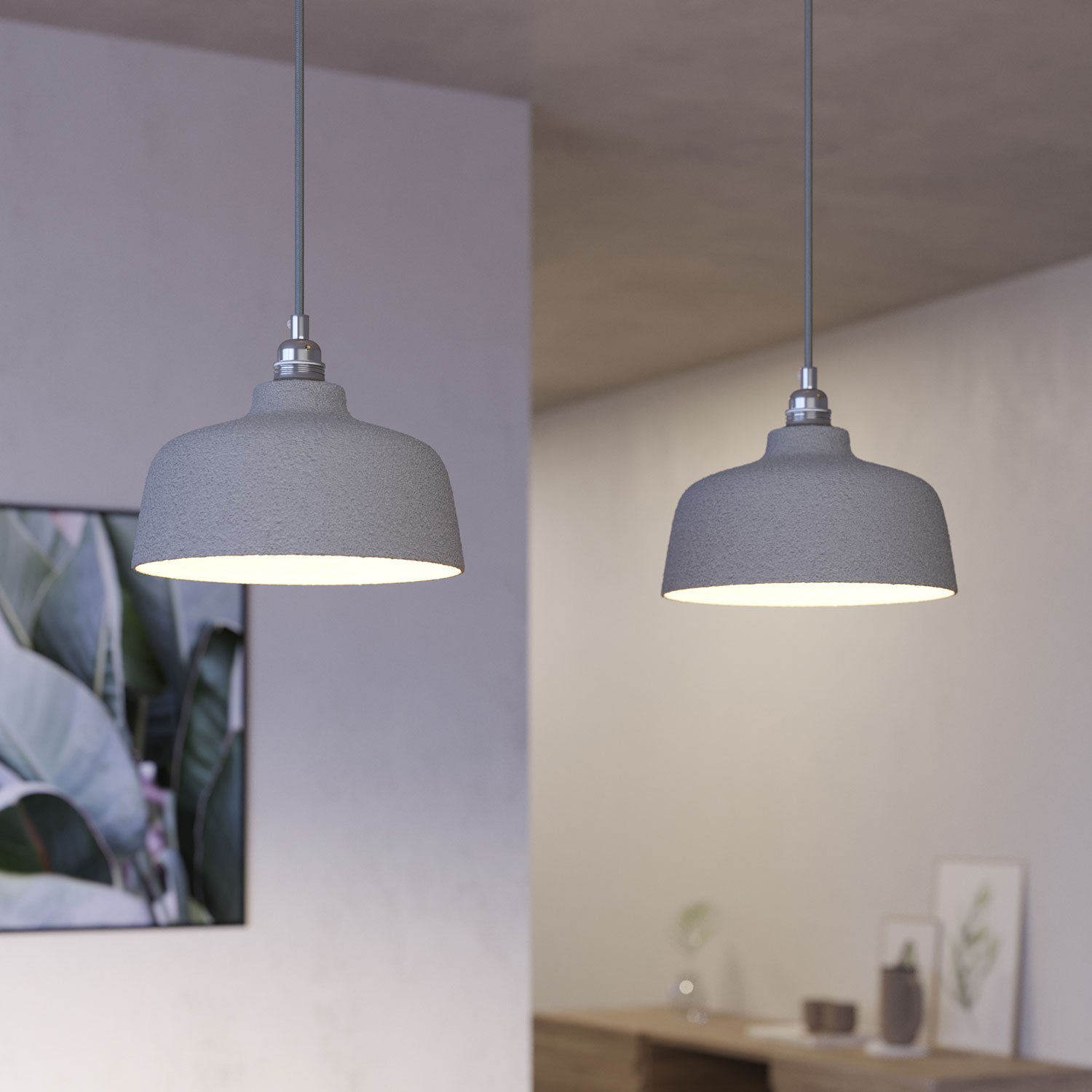 Lampada a sospensione a 2 cadute con XXL Rose-One rettangolare 675 mm con paralume Coppa - Acciaio satinato