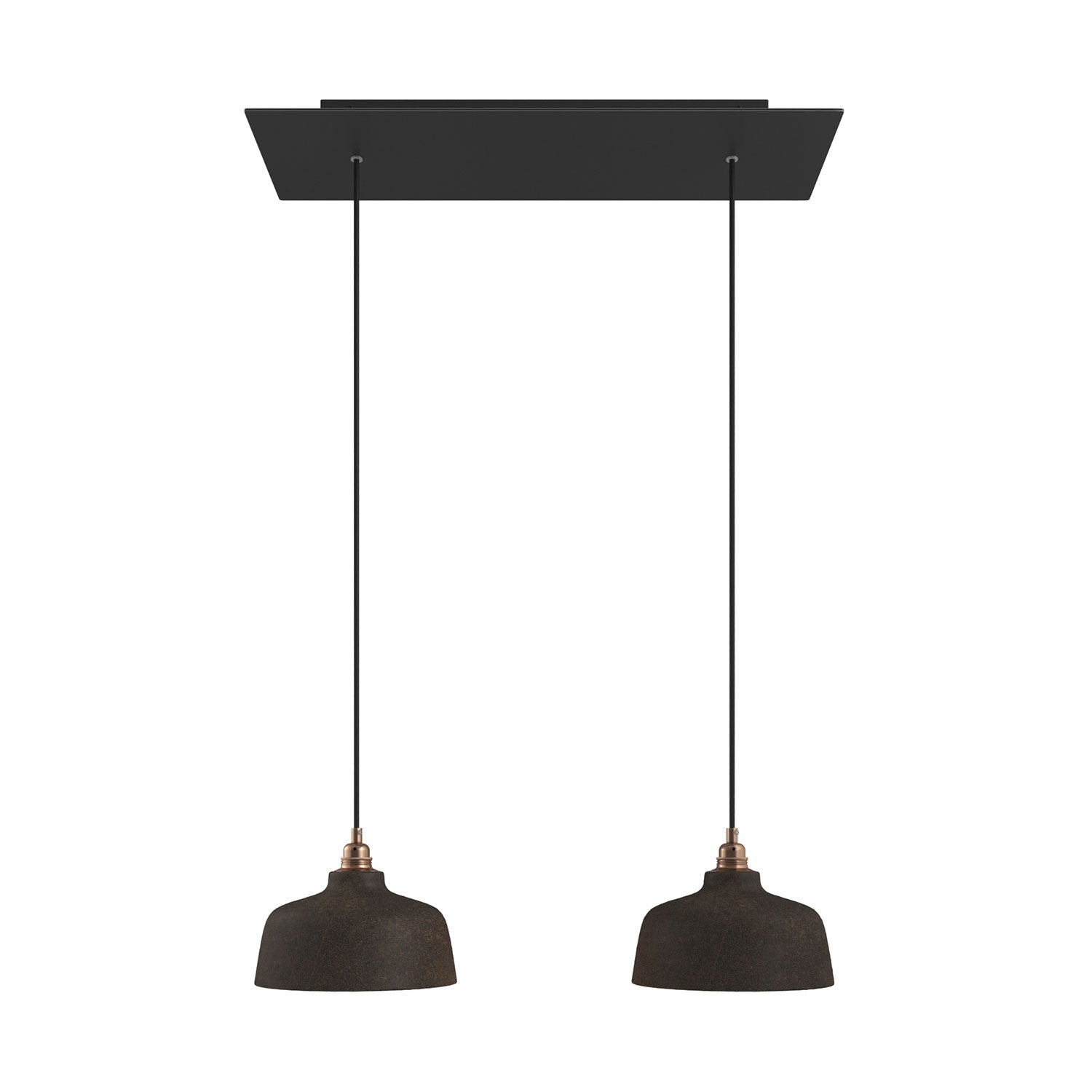 Lampada a sospensione a 2 cadute con XXL Rose-One rettangolare 675 mm con paralume Coppa - Nero opaco