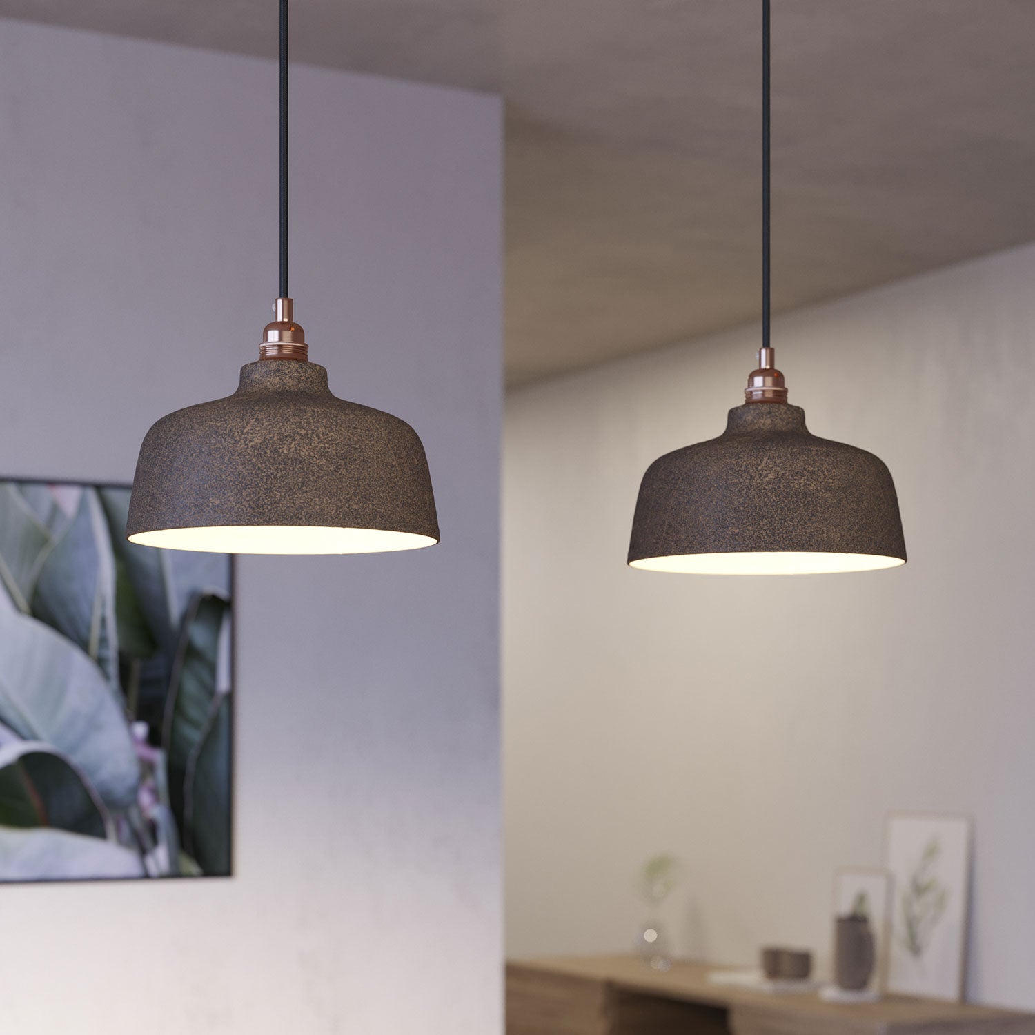 Lampada a sospensione a 2 cadute con XXL Rose-One rettangolare 675 mm con paralume Coppa - Nero opaco
