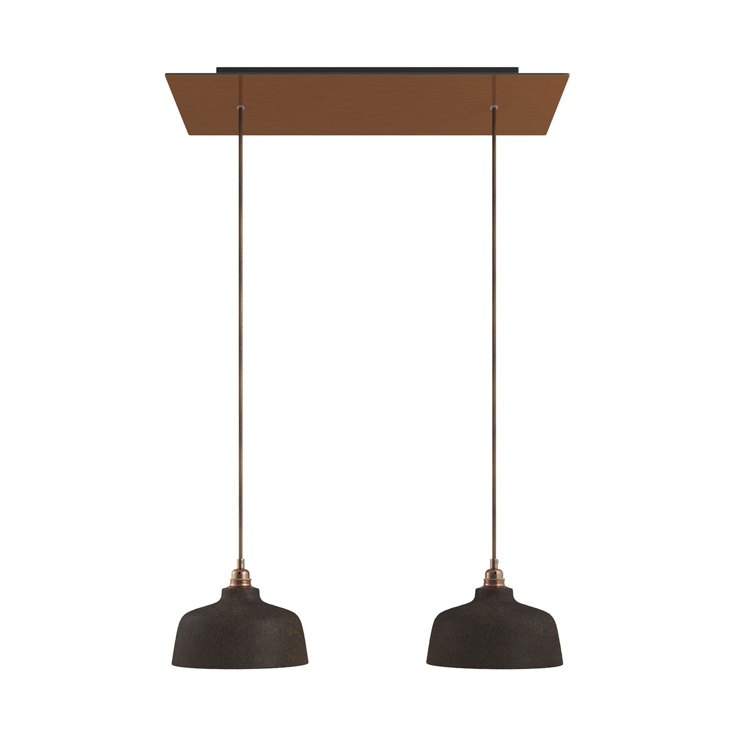 Lampada a sospensione a 2 cadute con XXL Rose-One rettangolare 675 mm con paralume Coppa - Rame satinato