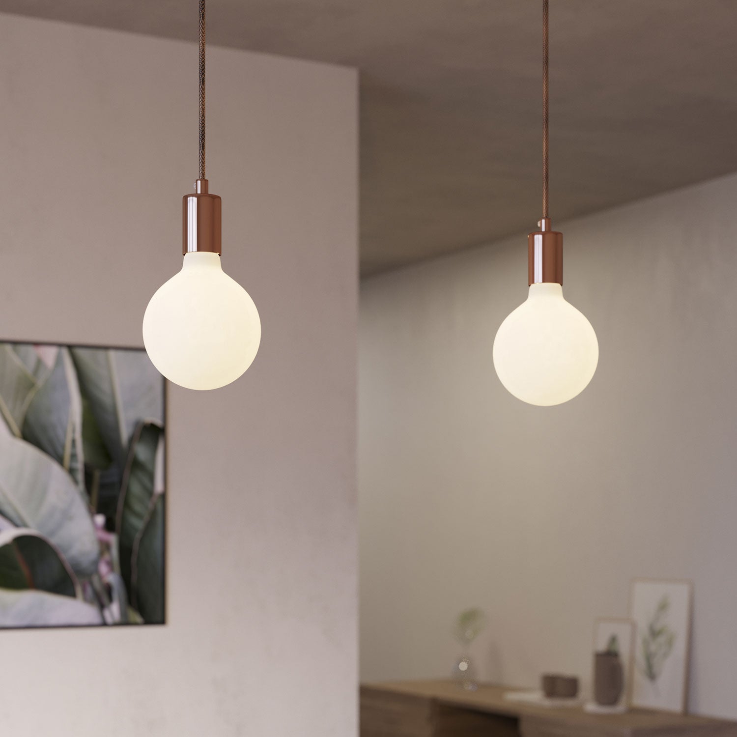 Lampada a sospensione a 2 cadute con XXL Rose-One rettangolare 675 mm con finiture in metallo - Rame satinato