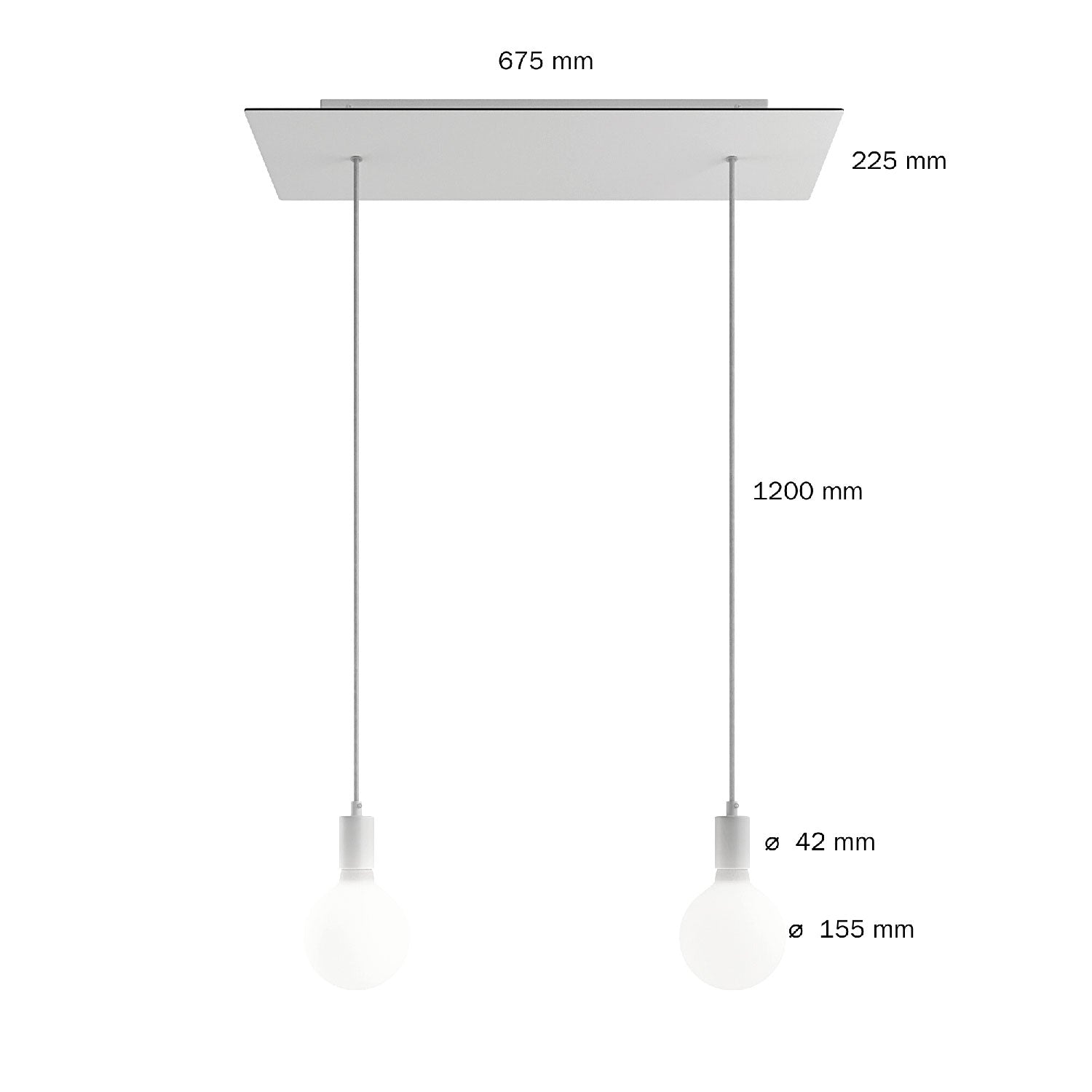Lampada a sospensione a 2 cadute con XXL Rose-One rettangolare 675 mm con finiture in metallo - Acciaio satinato