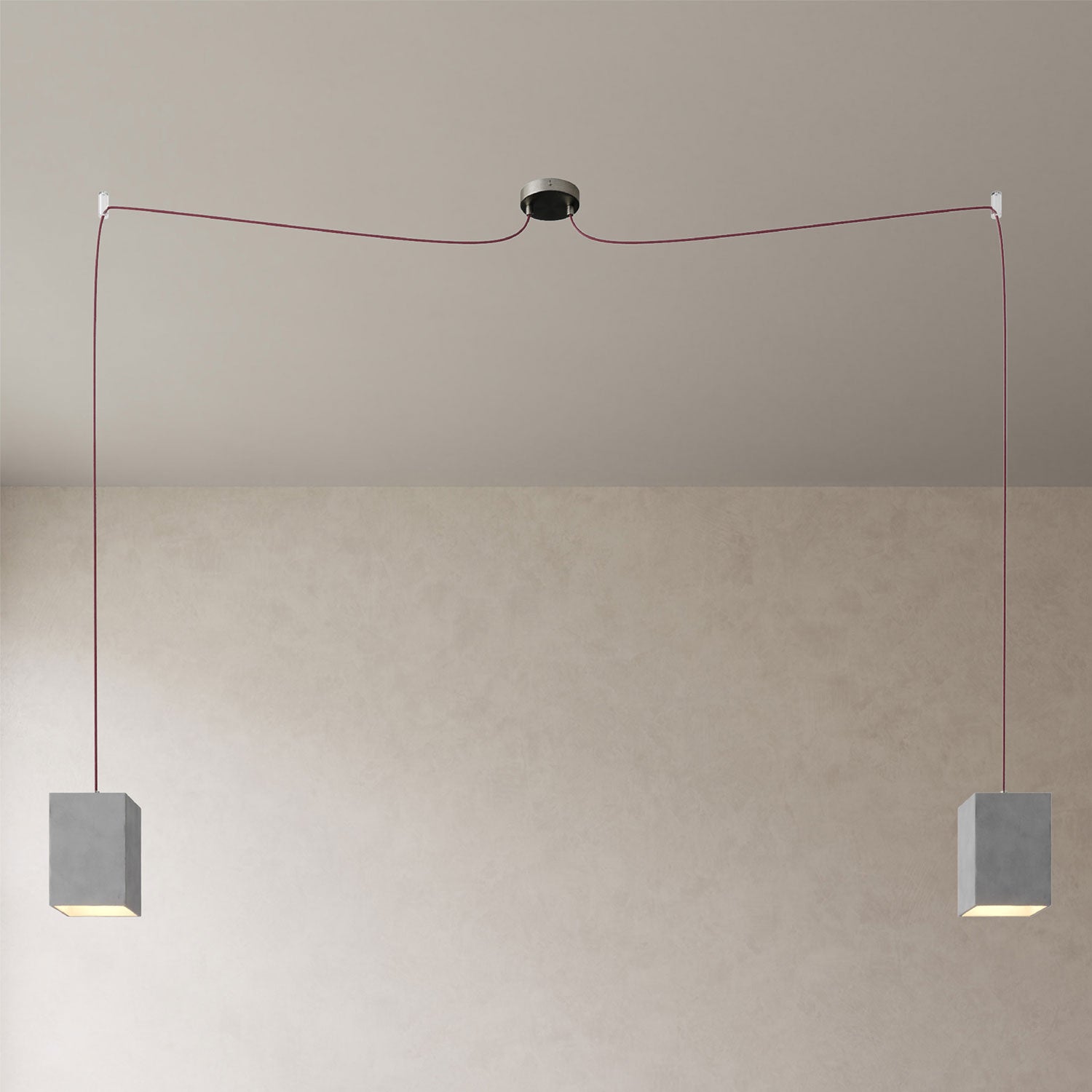 Spider - Lampada a sospensione multipla a 2 cadute con paralume Cubo in cemento - Effetto Cemento