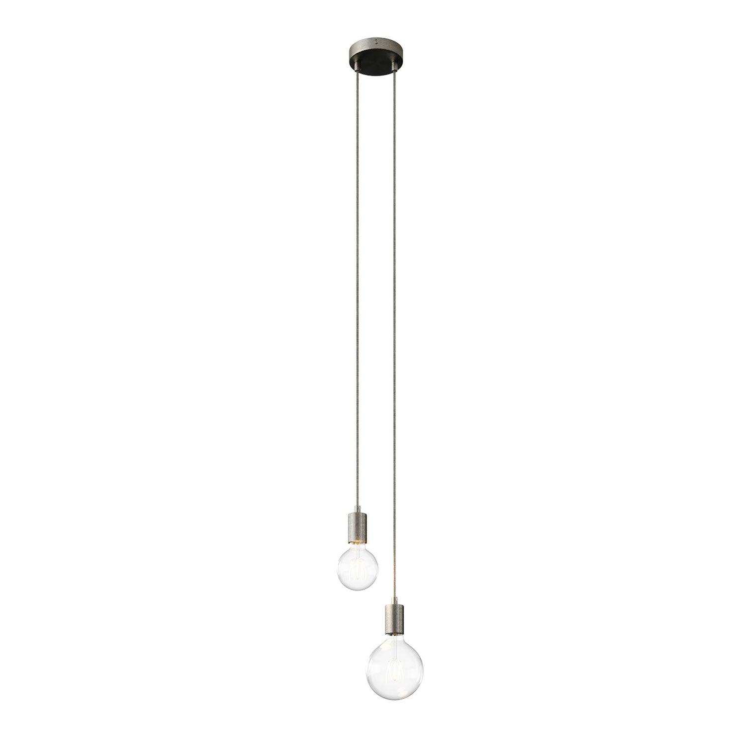 Lampada a sospensione multipla a 2 cadute con finiture in metallo - Titanio satinato