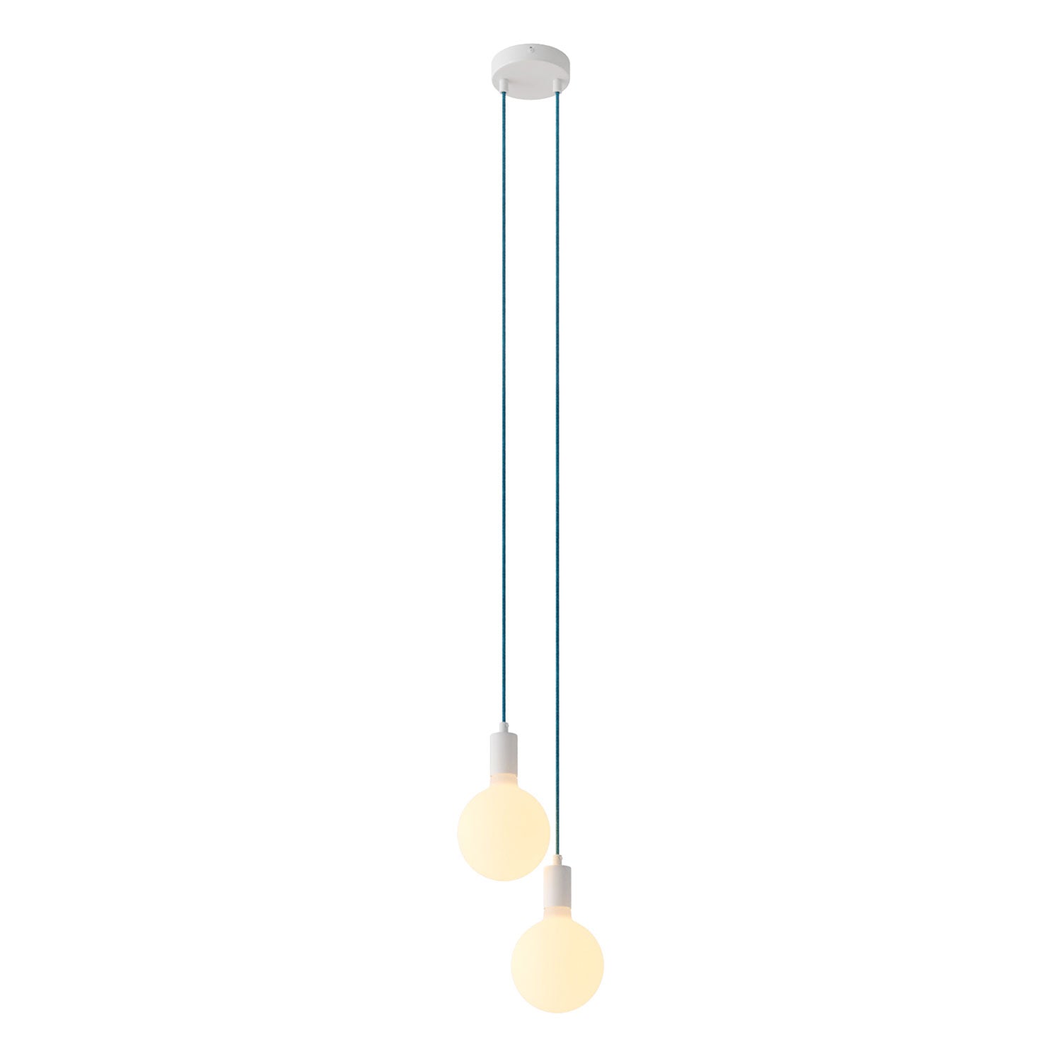 Lampada a sospensione multipla a 2 cadute con finiture in metallo - Bianco