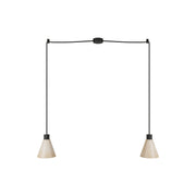 Lampada a sospensione a 2 cadute con paralumi conici in legno - Nero